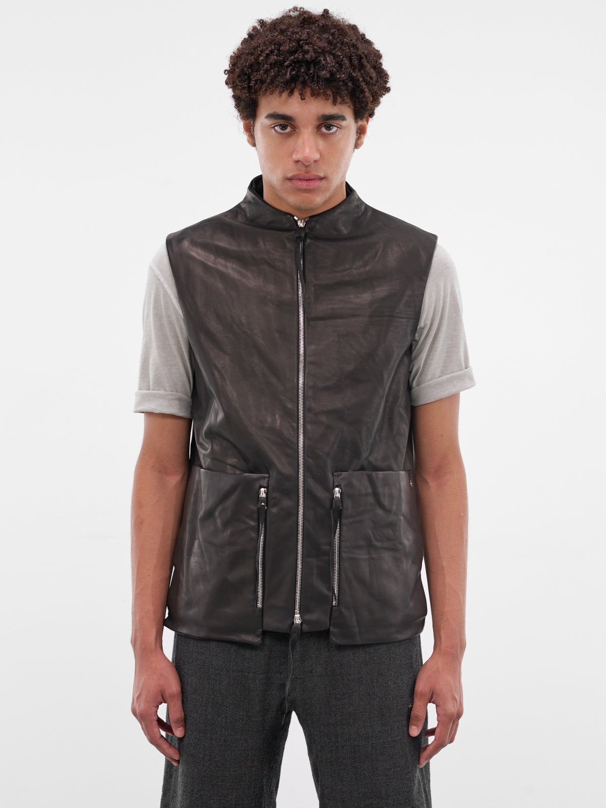 Black Leather 6-Pocket Zip Vest (6-POCKET-VEST-BLACK)