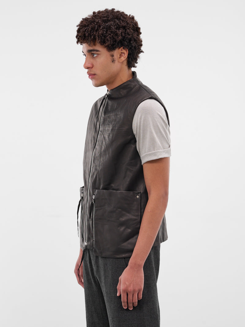 Black Leather 6-Pocket Zip Vest (6-POCKET-VEST-BLACK)