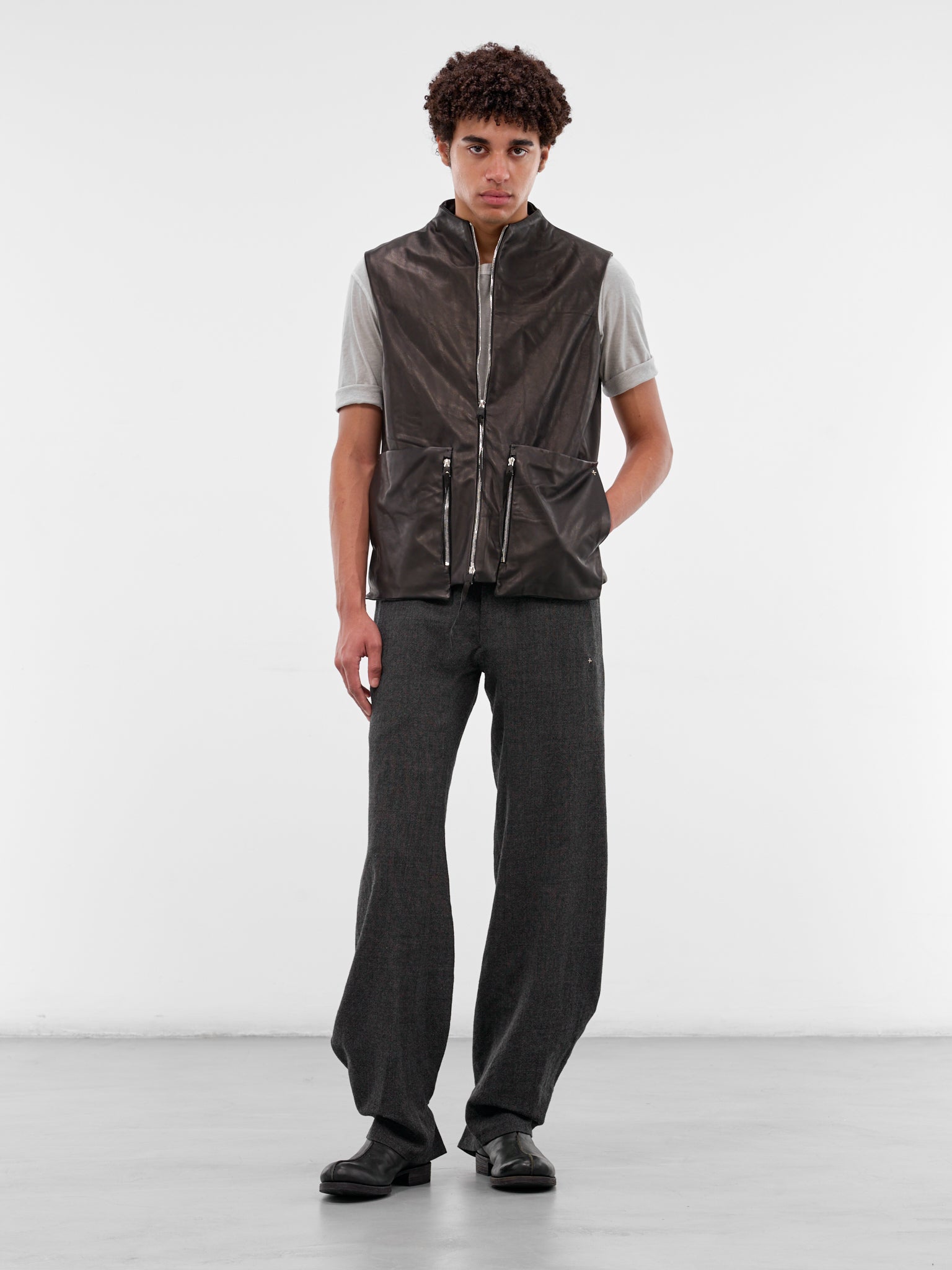 Black Leather 6-Pocket Zip Vest (6-POCKET-VEST-BLACK)