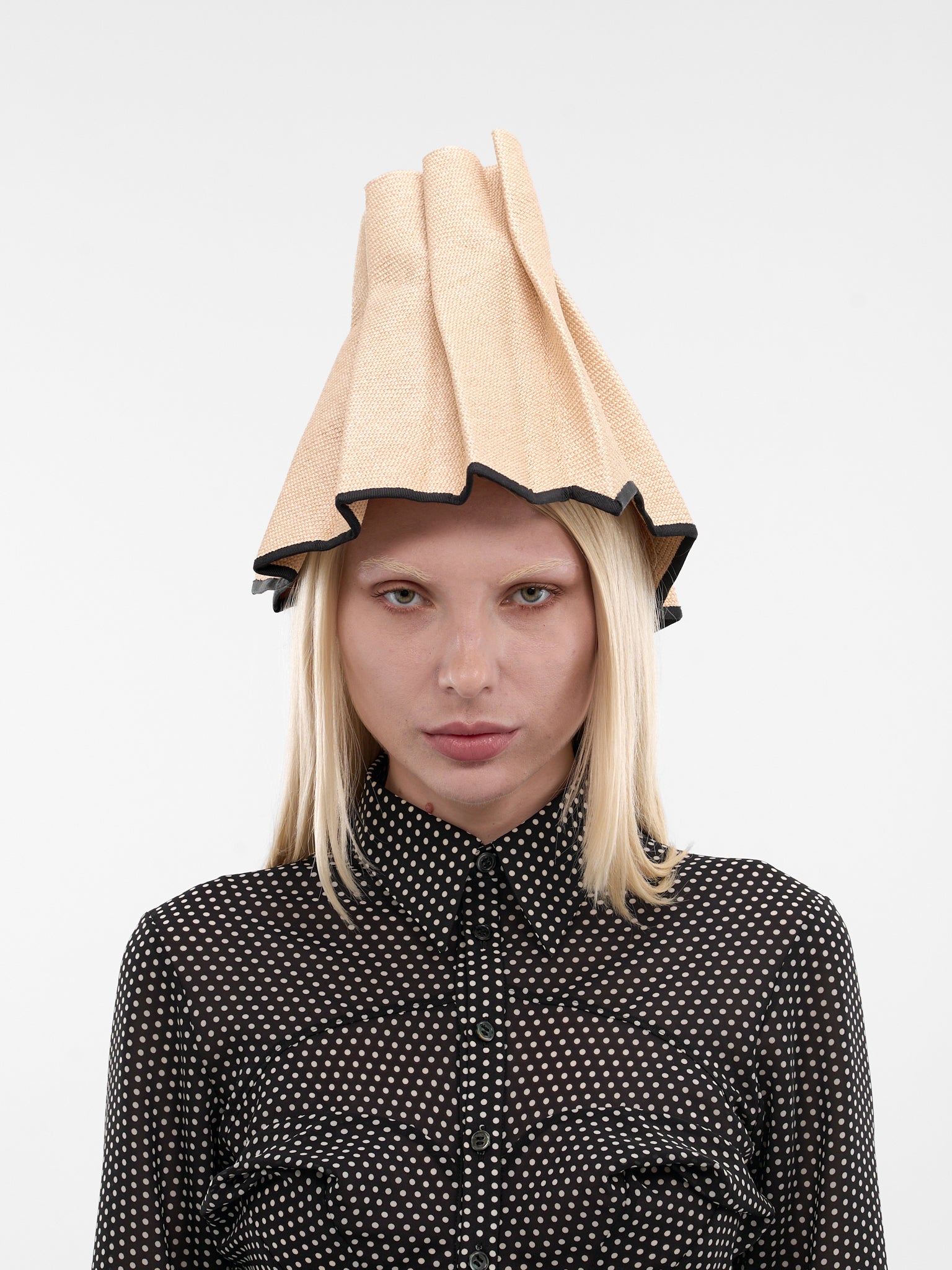 Sculptural Ruffled Cone Twist Hat (6-TWIST-BLACK-WHITE)