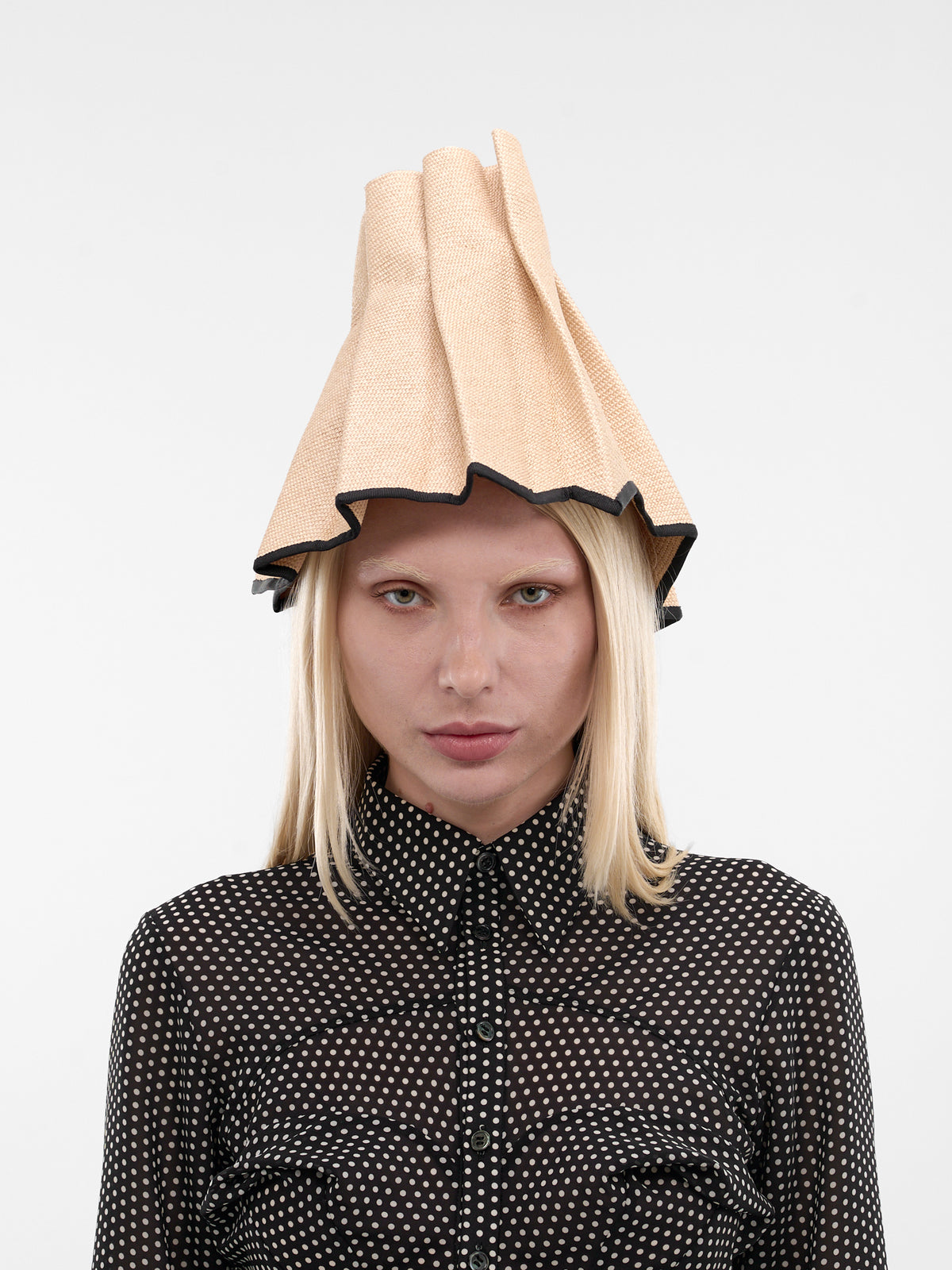 Sculptural Ruffled Cone Twist Hat (6-TWIST-BLACK-WHITE)
