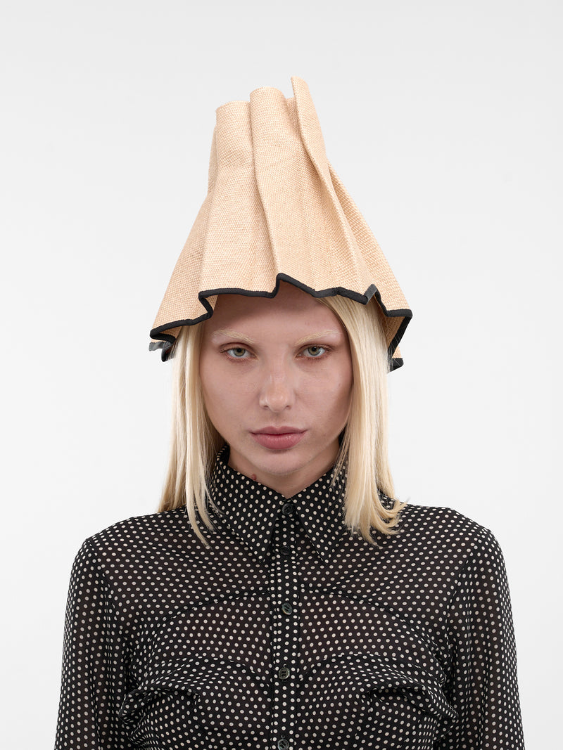Sculptural Ruffled Cone Twist Hat (6-TWIST-BLACK-WHITE)
