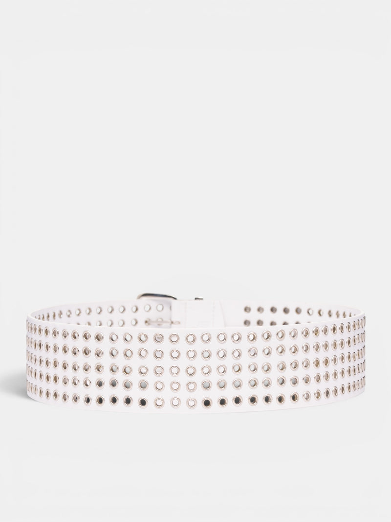 White Eyelet Leather Belt (60-EYELET-BELT-WHITE)