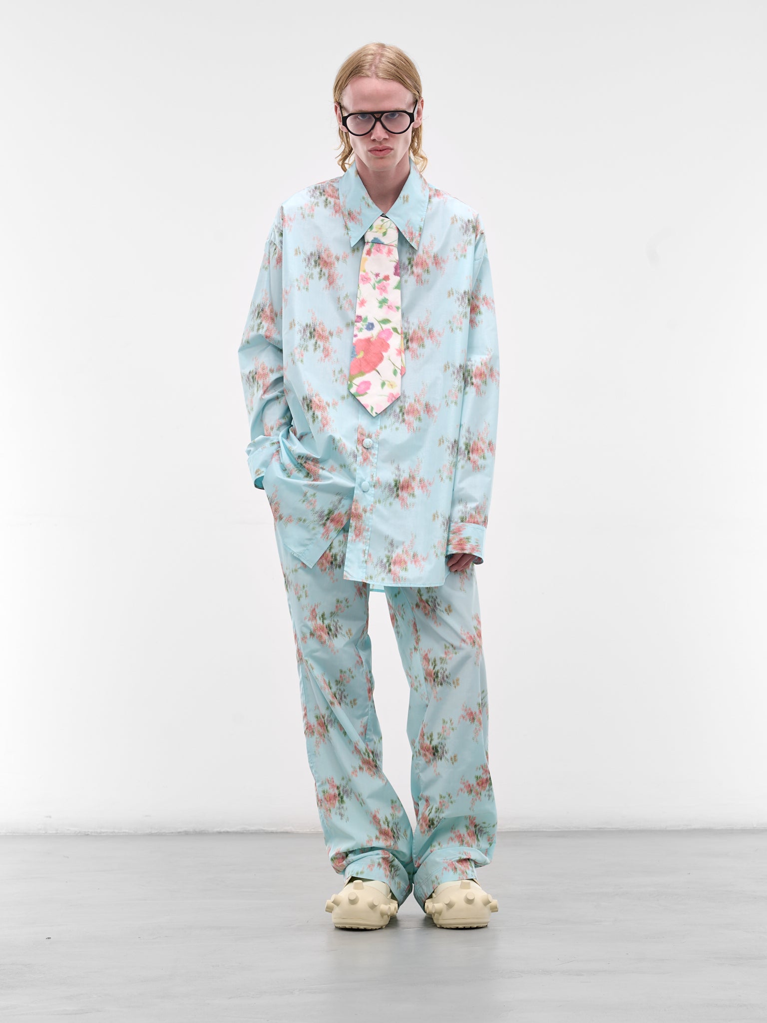 Blurry Floral Print Basic Pants (2013-CC16-LIGHT-BLUE)