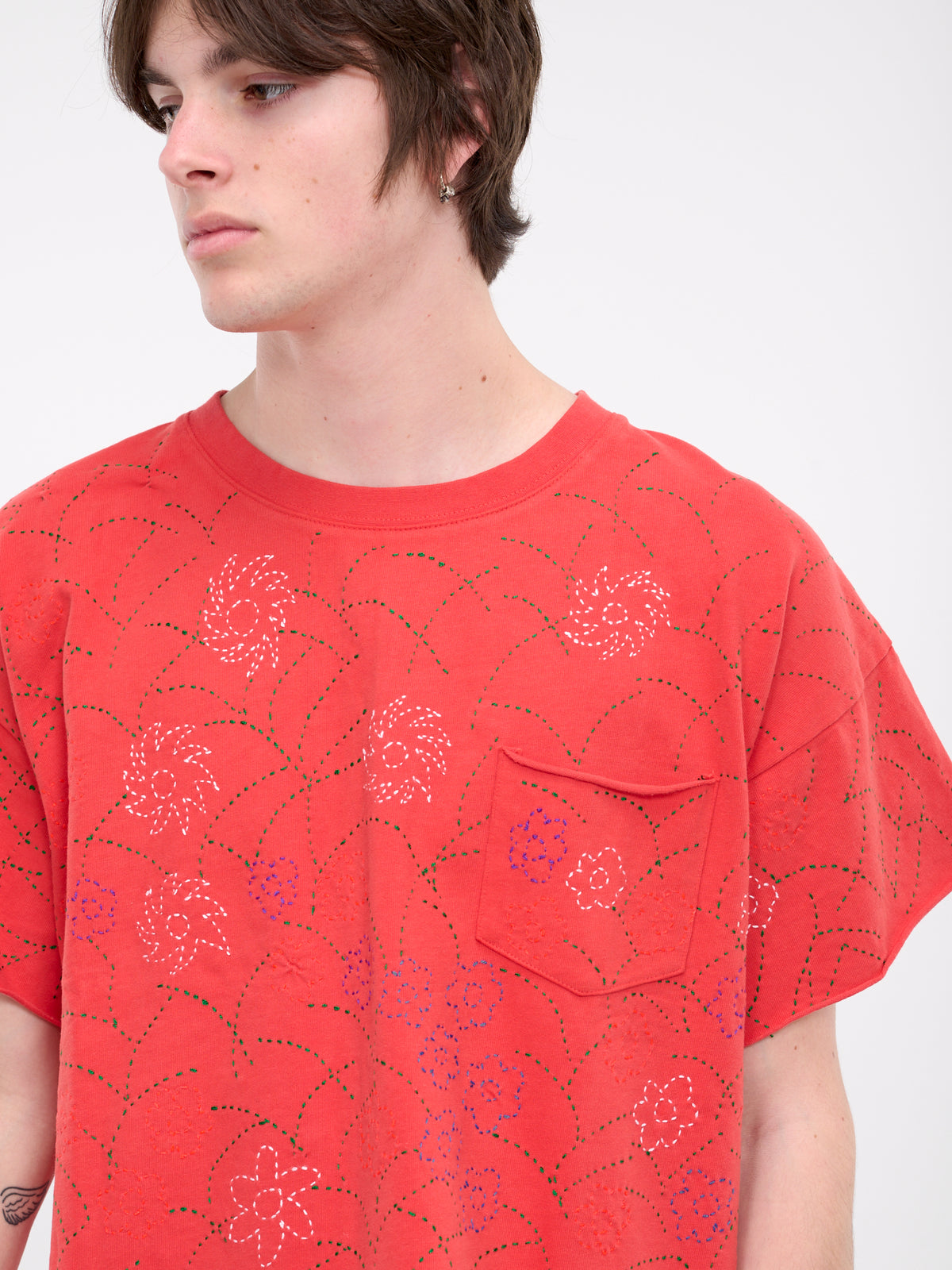 Embroidered Pocket Tee (601241002-6-RED)
