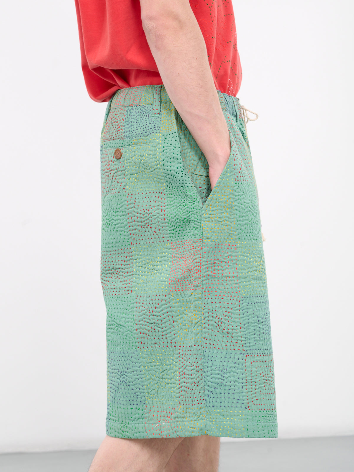 Embroidered Shorts (601242401-6-GREEN-ORANGE)