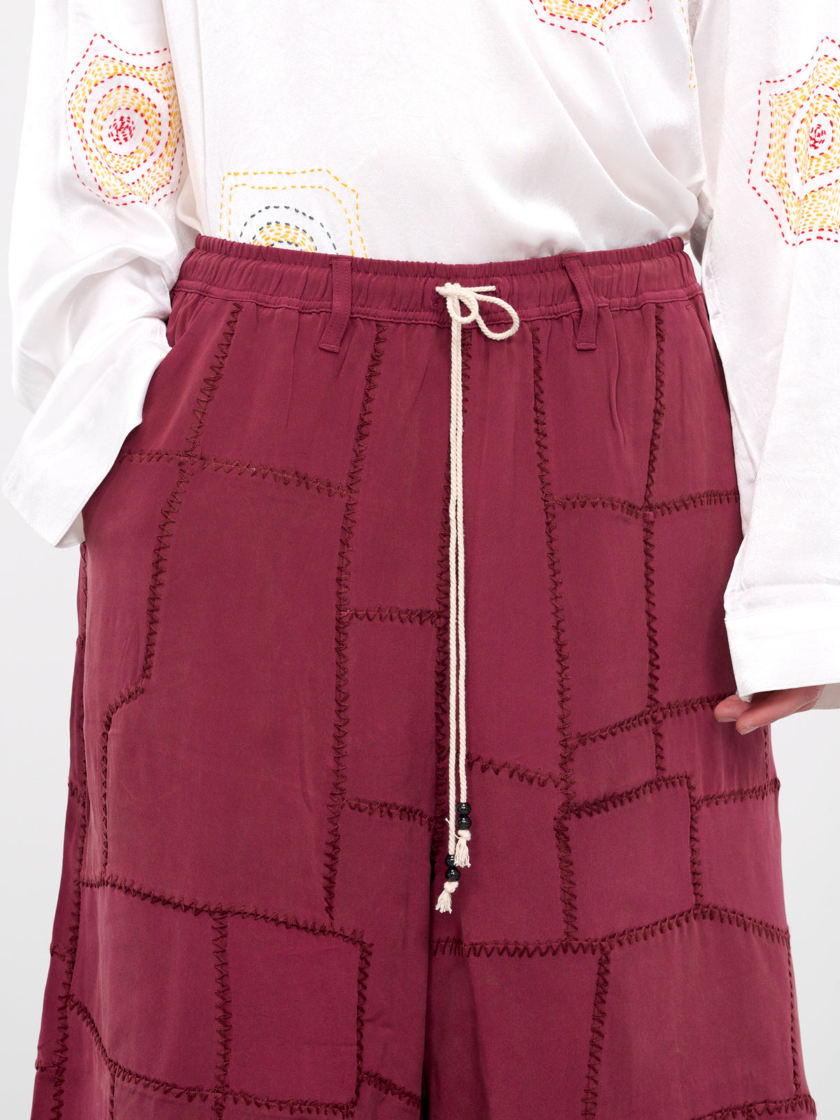 Embroidered Patchwork Shorts (601242402-1-RED)