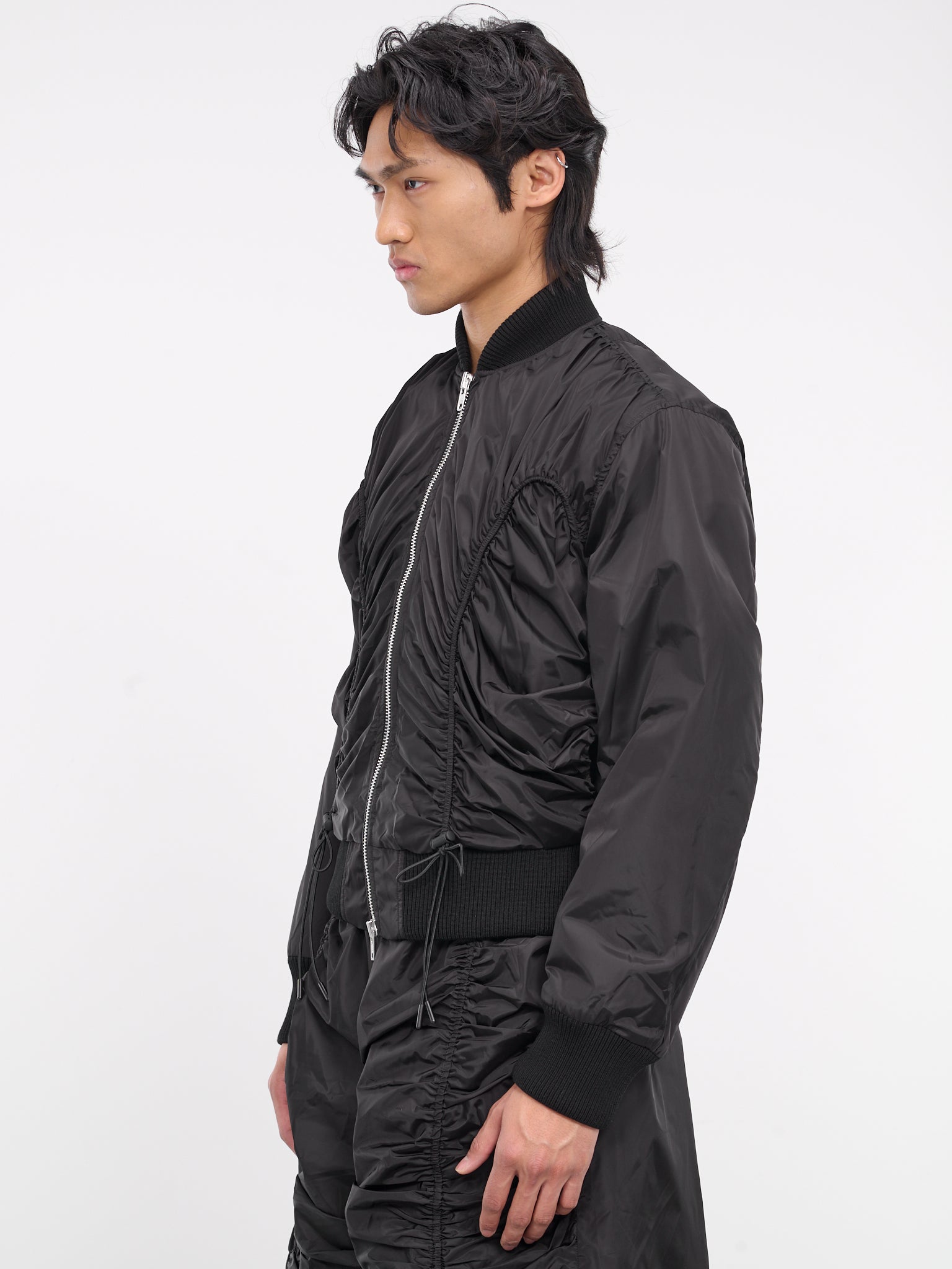 Ruched Bomber Jacket (6084-1085-BLACK)