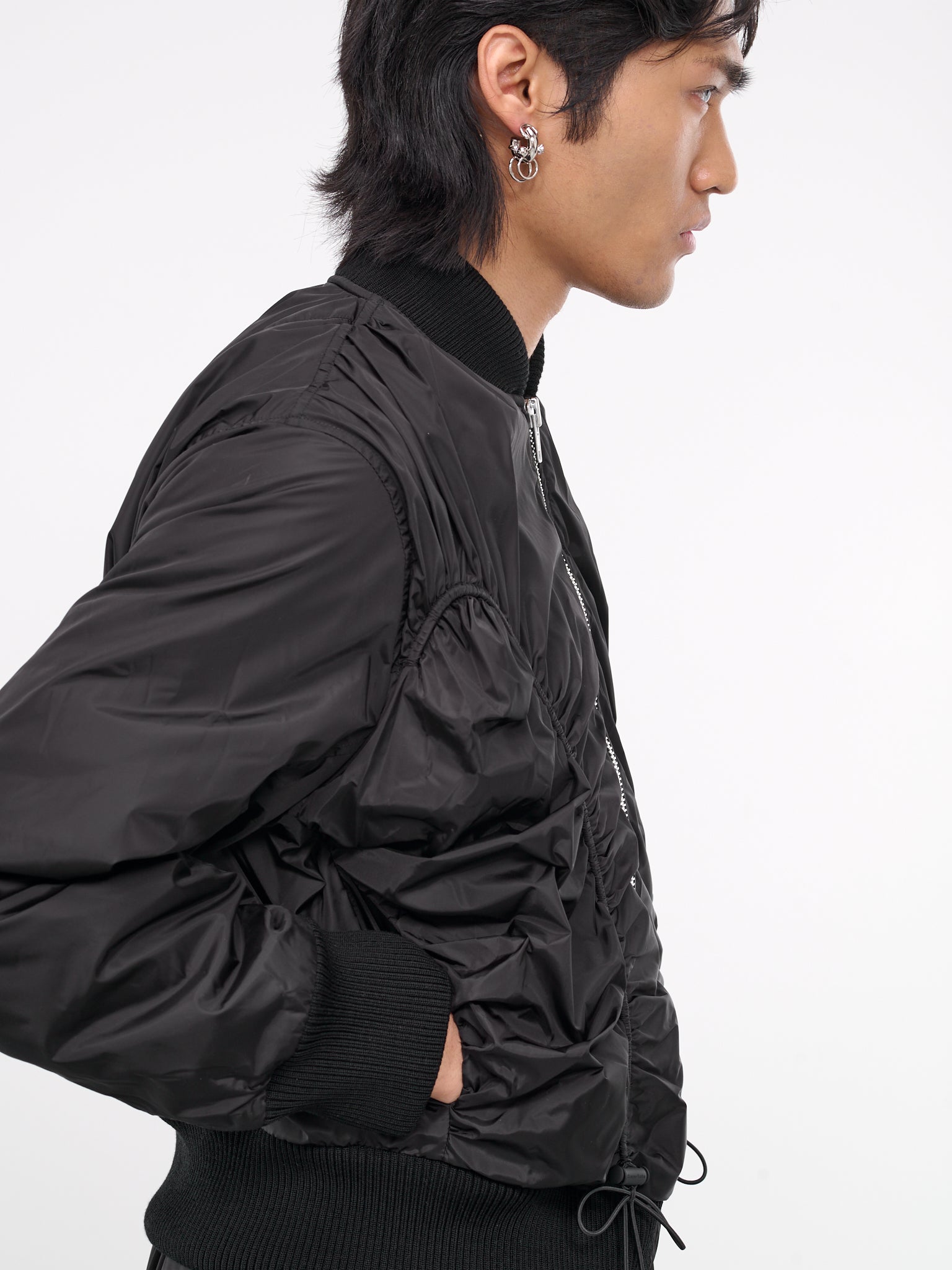 Ruched Bomber Jacket (6084-1085-BLACK)