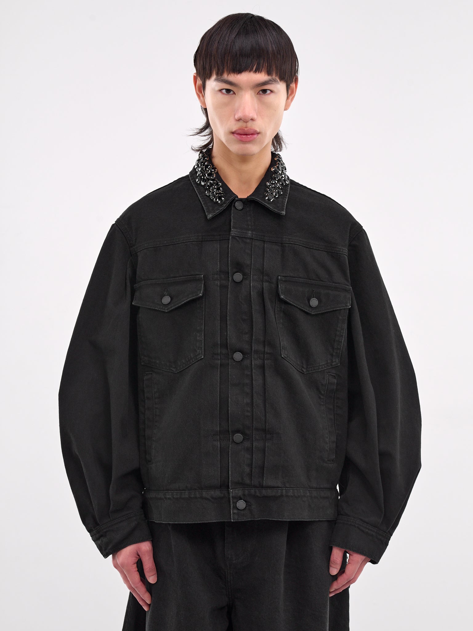 Rhinestone Oversized Denim Jacket (6116B-1239-BLACK-JET)