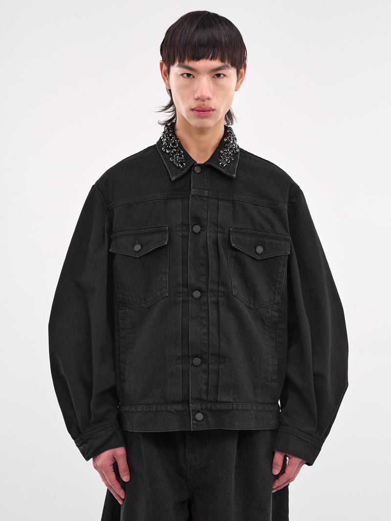 Rhinestone Oversized Denim Jacket (6116B-1239-BLACK-JET)