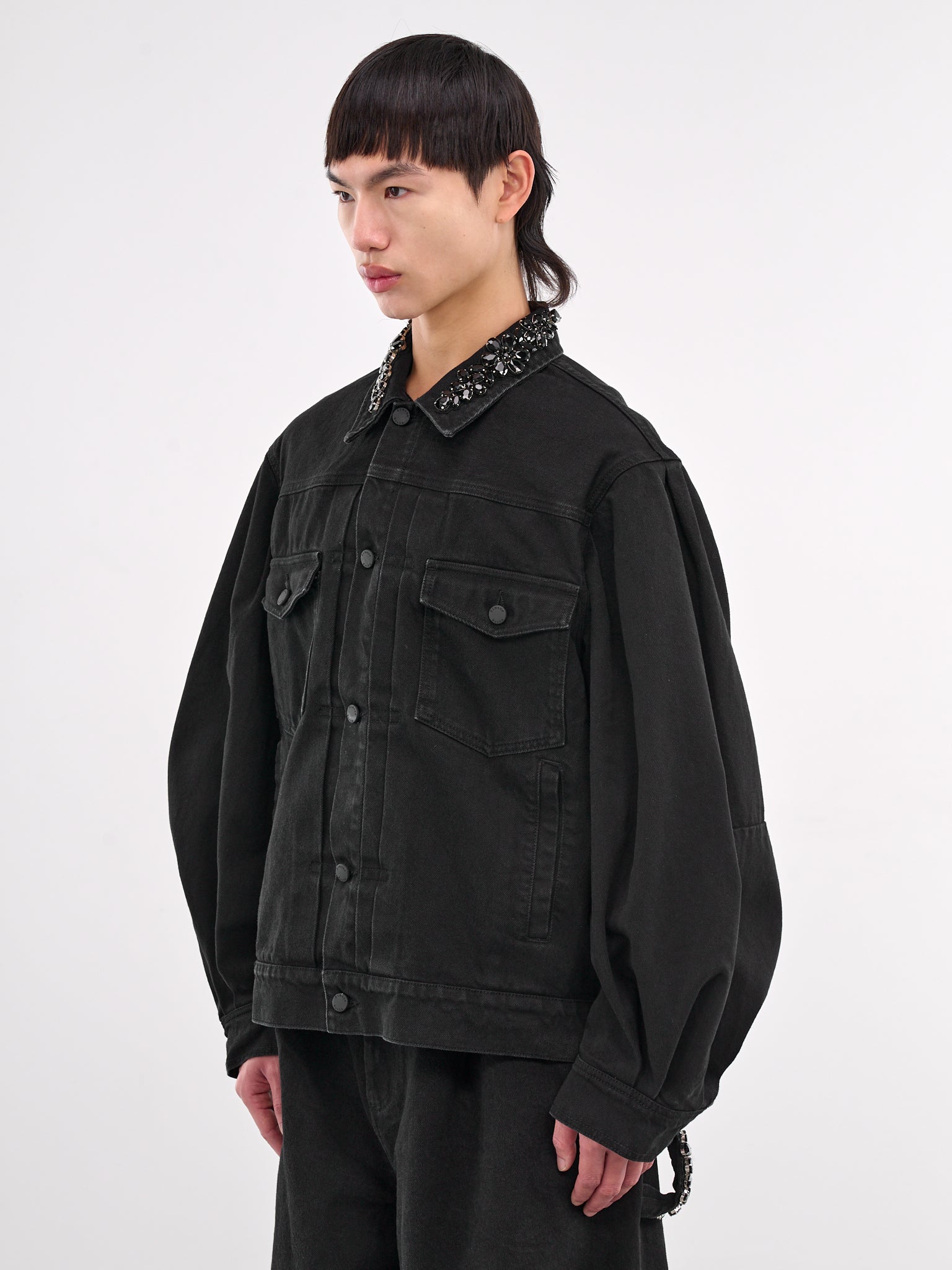 Rhinestone Oversized Denim Jacket (6116B-1239-BLACK-JET)