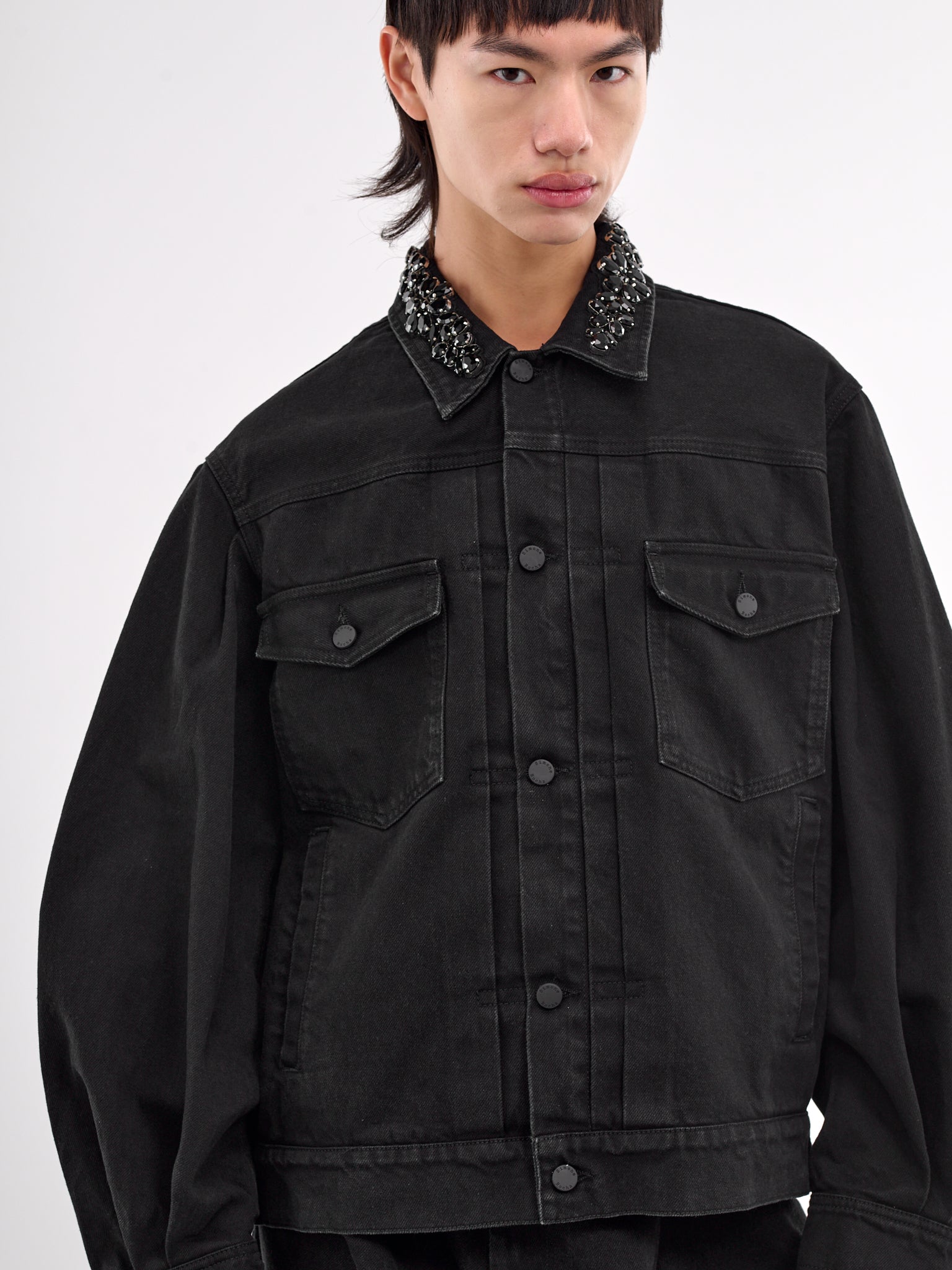 Rhinestone Oversized Denim Jacket (6116B-1239-BLACK-JET)