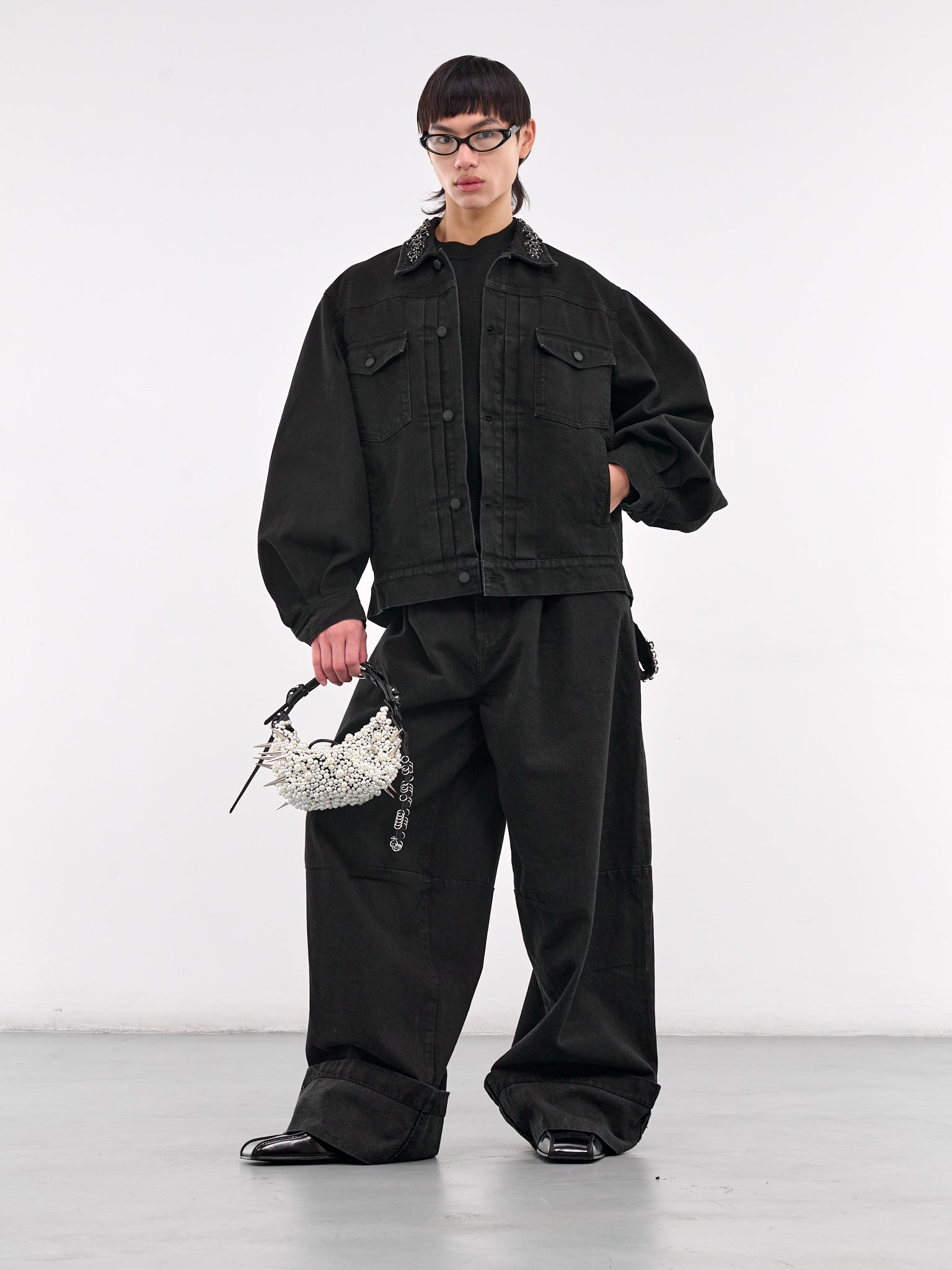 Rhinestone Oversized Denim Jacket (6116B-1239-BLACK-JET)