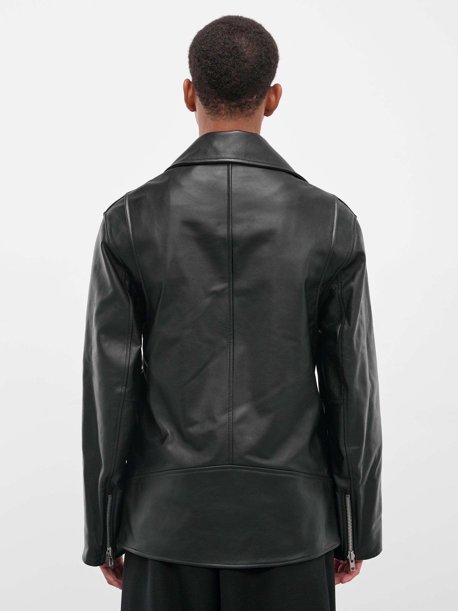 Black Leather Belted Biker Jacket (6124-0457-BLACK)