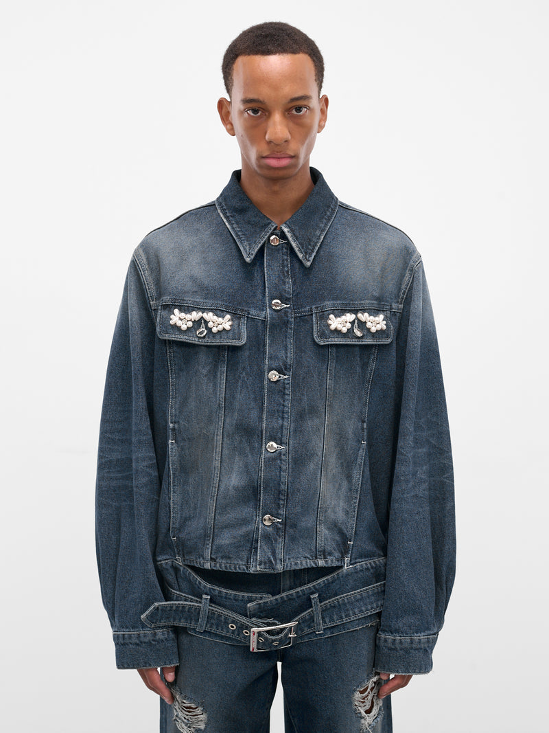 Blue Embroidered Belted Denim Jacket (6129B-1231D-BLUE-PEARL)