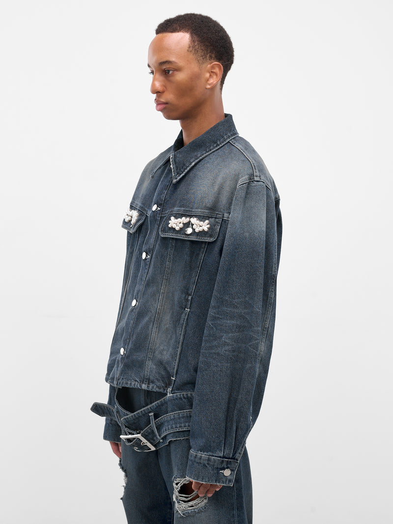 Blue Embroidered Belted Denim Jacket (6129B-1231D-BLUE-PEARL)
