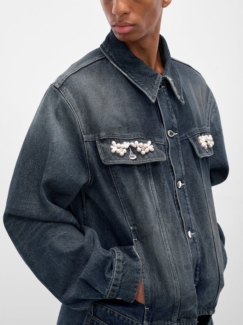 Blue Embroidered Belted Denim Jacket (6129B-1231D-BLUE-PEARL)