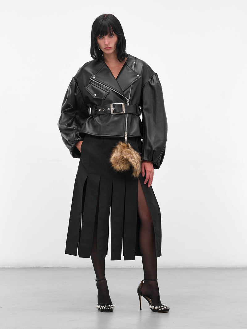 Black Leather Cropped Biker Jacket (6131-0457-BLACK)