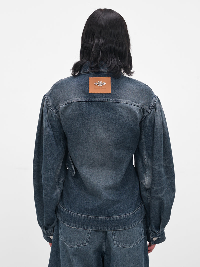 Blue Denim Peplum Biker Jacket (6132TB-1231D-BLUE-PEARL-CLEAR)