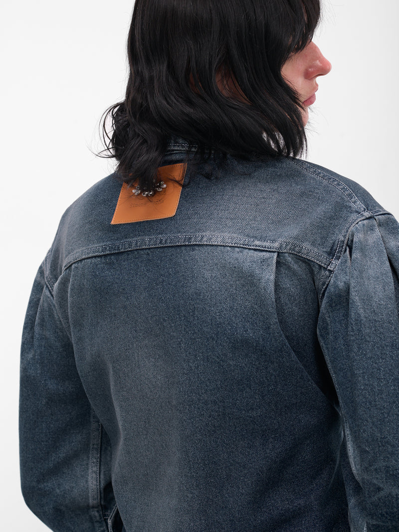 Blue Denim Peplum Biker Jacket (6132TB-1231D-BLUE-PEARL-CLEAR)