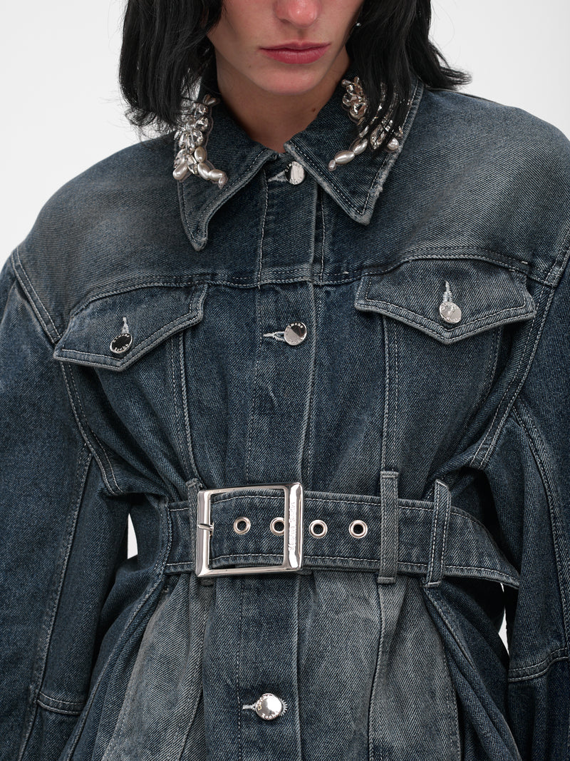 Blue Denim Peplum Biker Jacket (6132TB-1231D-BLUE-PEARL-CLEAR)