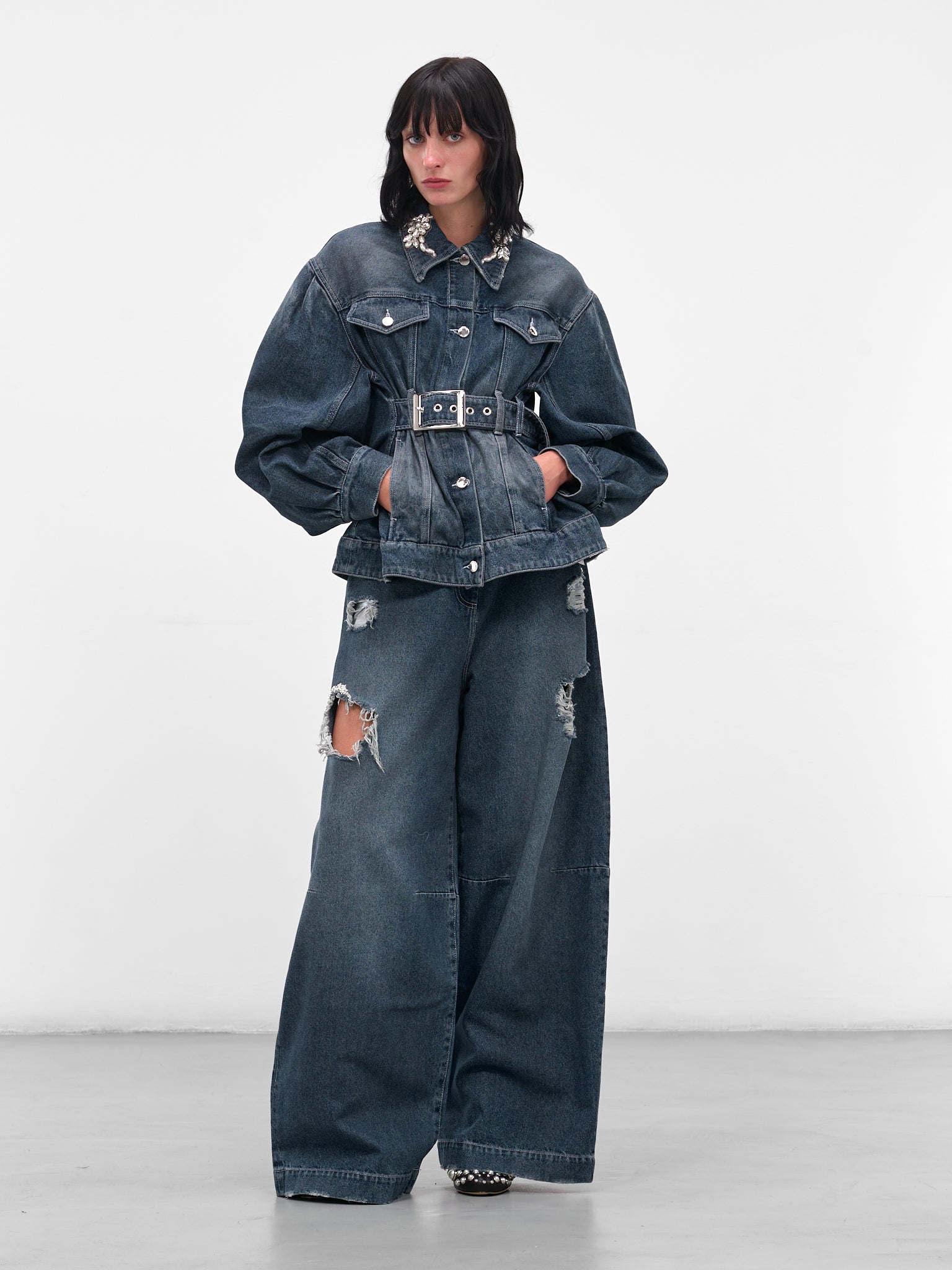 Blue Distressed Denim Puddle Jeans (4165B-1231D-BLUE-PEARL-CLEAR)