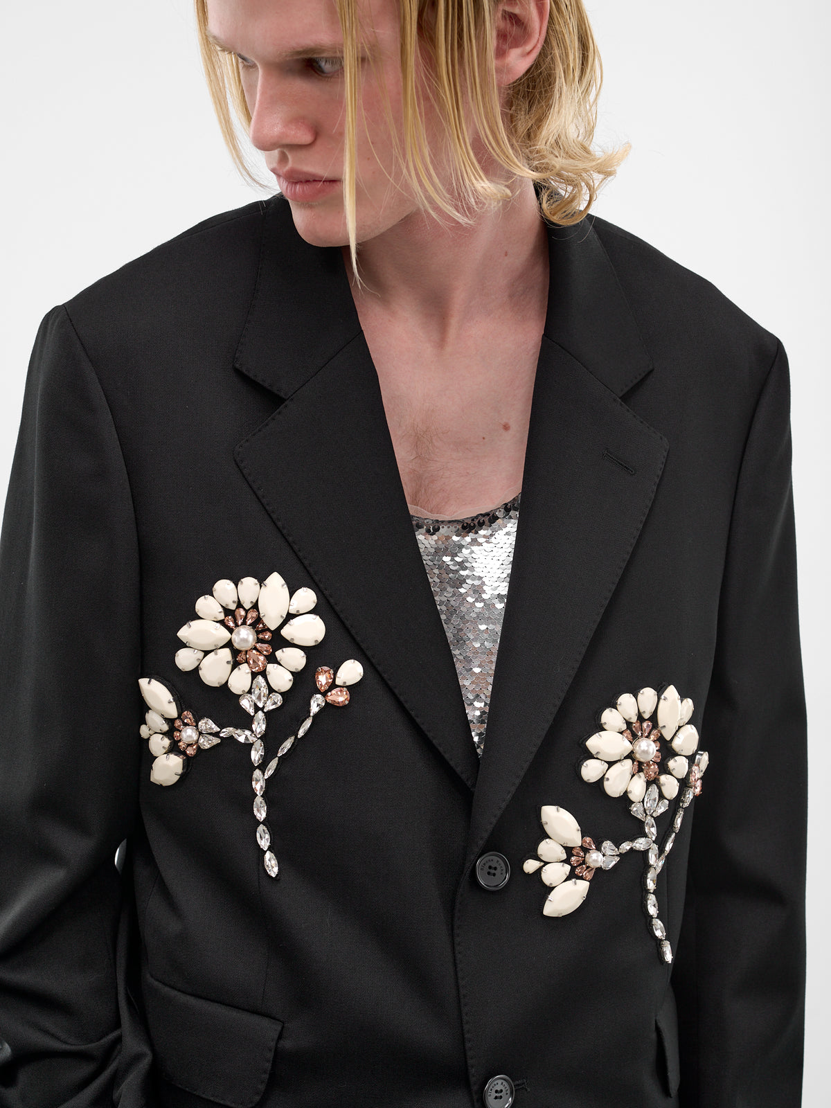 Black Crystal Wool Tailored Blazer (6158DTB-1217-BLACK-OPAQUE-CLEA)