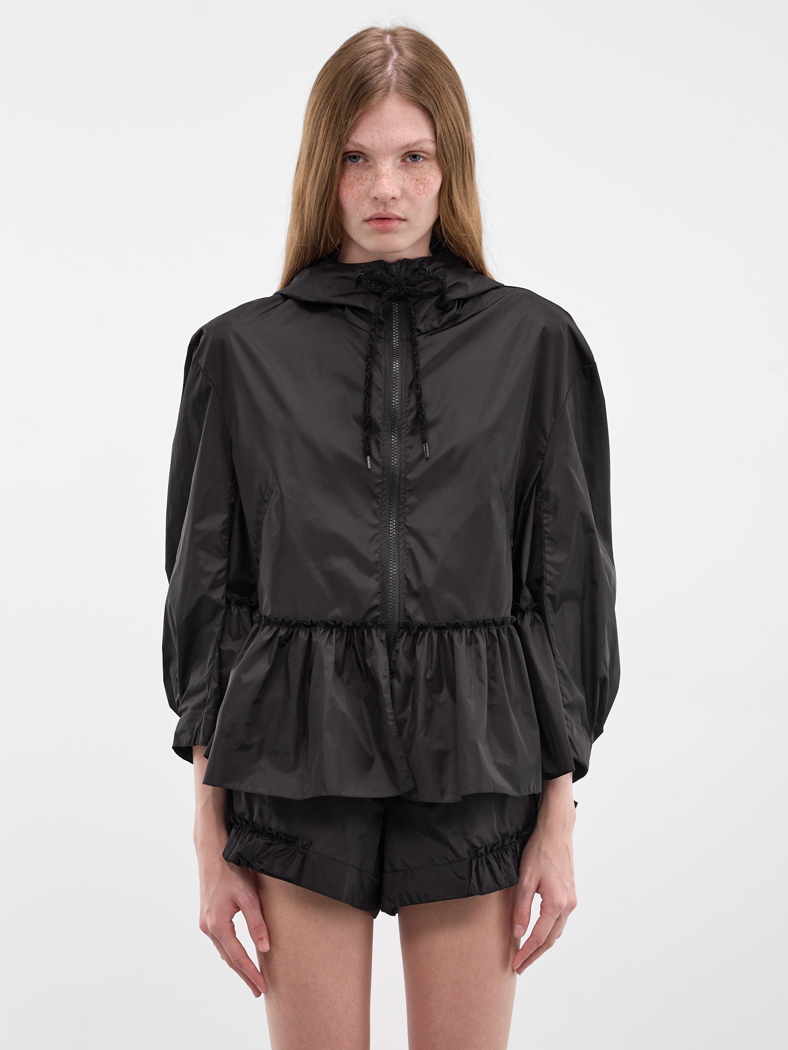 Black Nylon Peplum Hem Jacket (6162-1067-BLACK-BLACK)