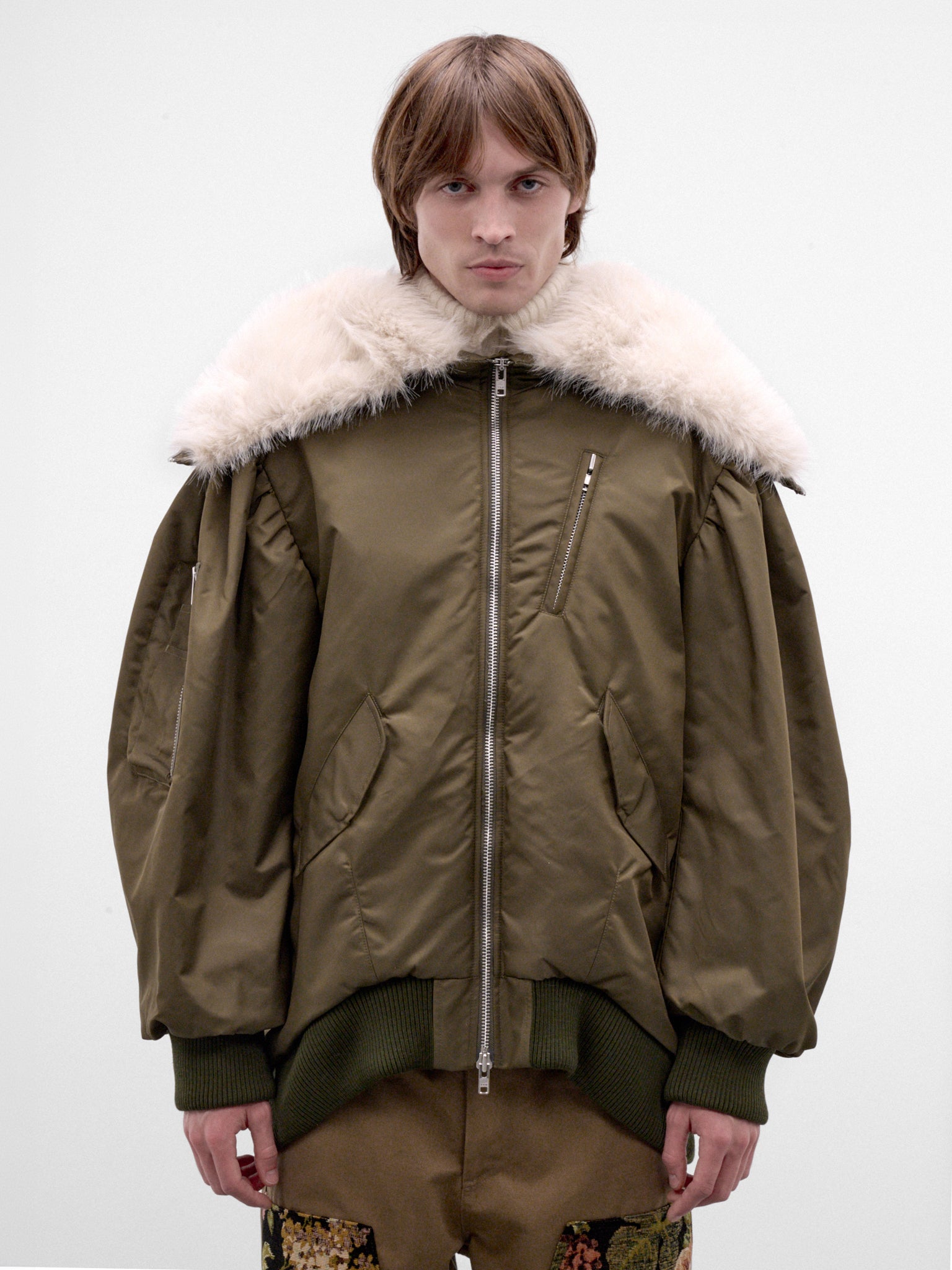 Khaki Nylon Oversized Bomber Jacket (6171F-M-1335-KHAKI-BLONDE)