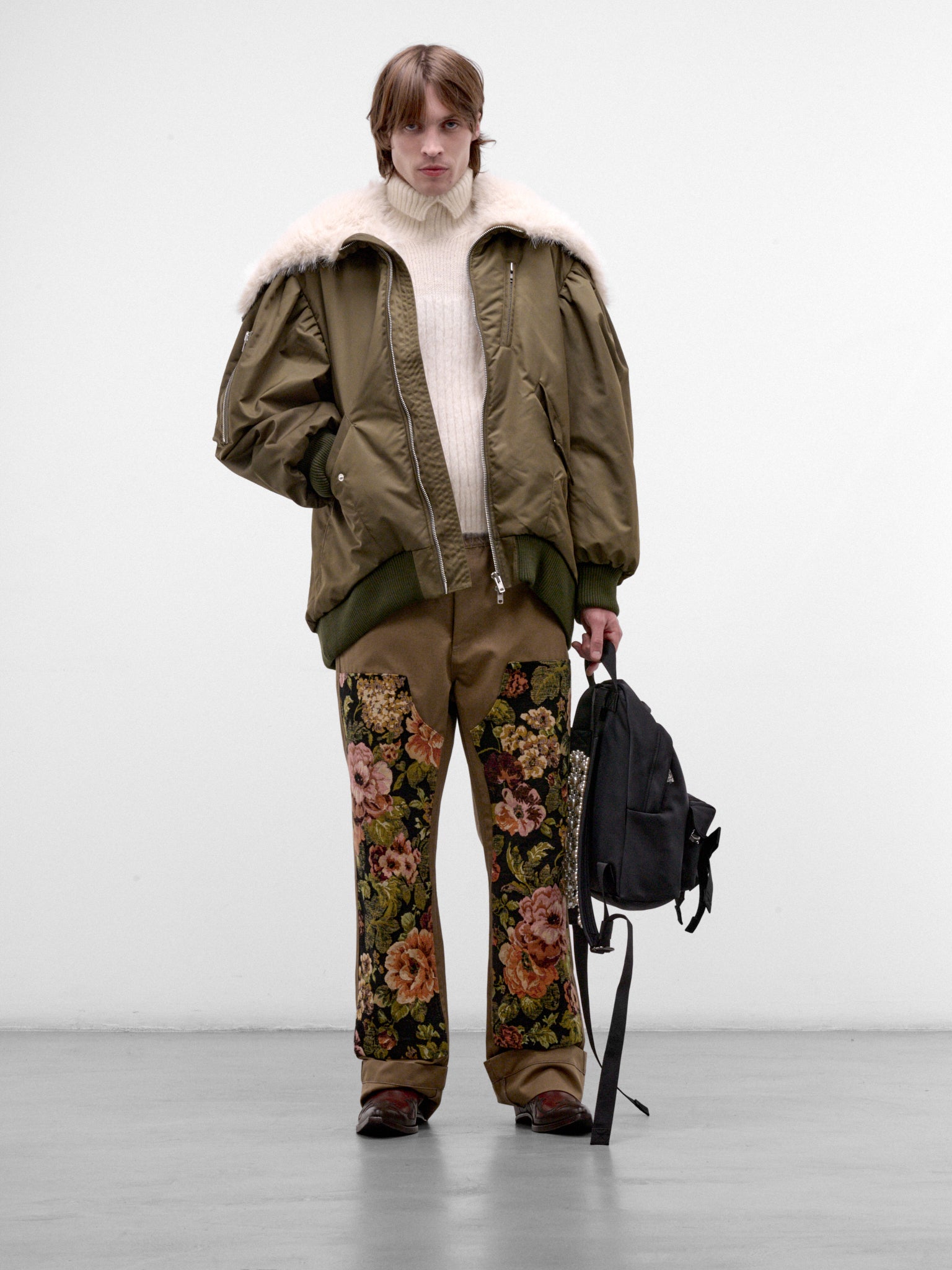 Khaki Nylon Oversized Bomber Jacket (6171F-M-1335-KHAKI-BLONDE)