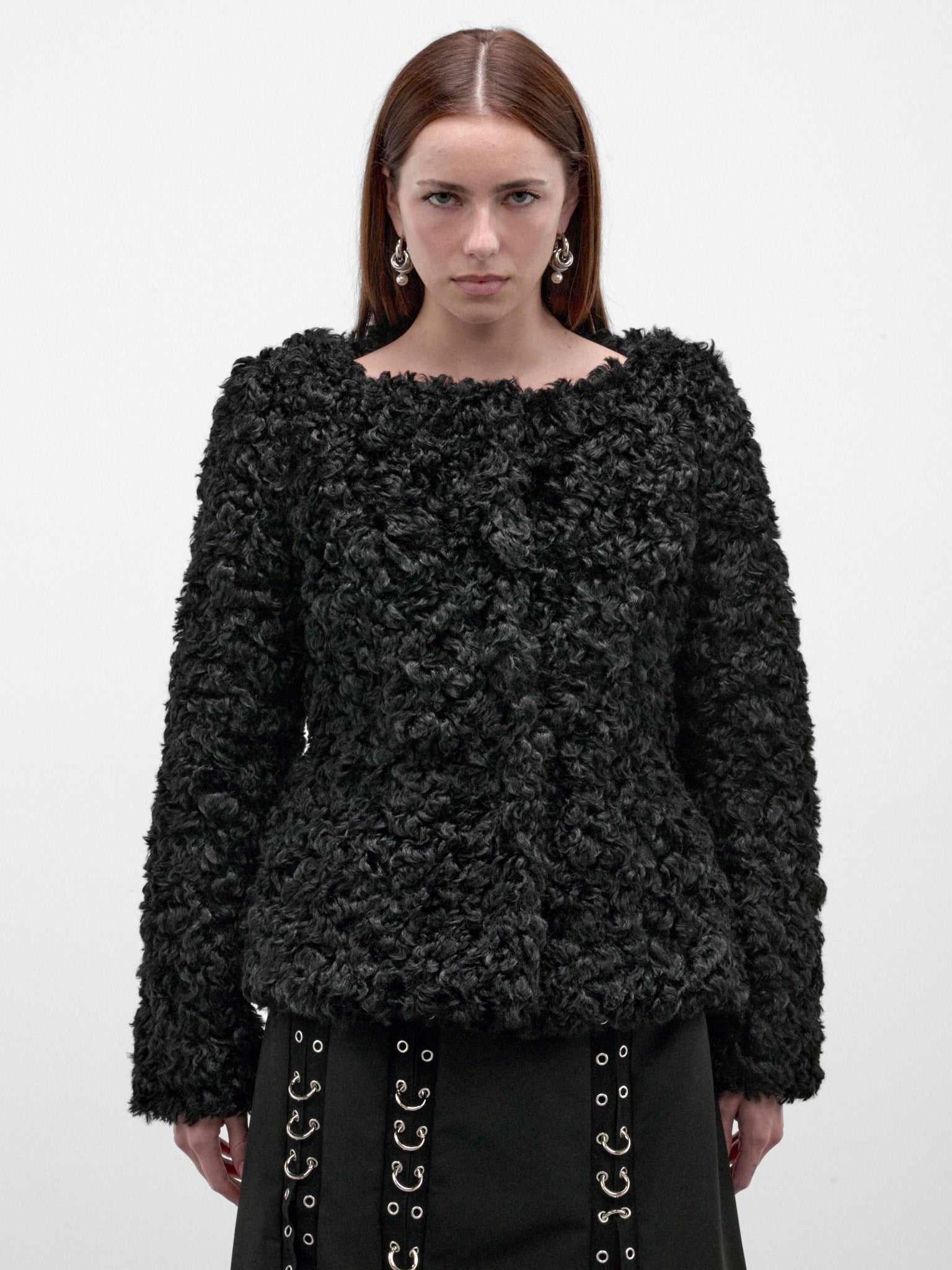 Black Curly Faux Fur Jacket (6182-1343-BLACK)