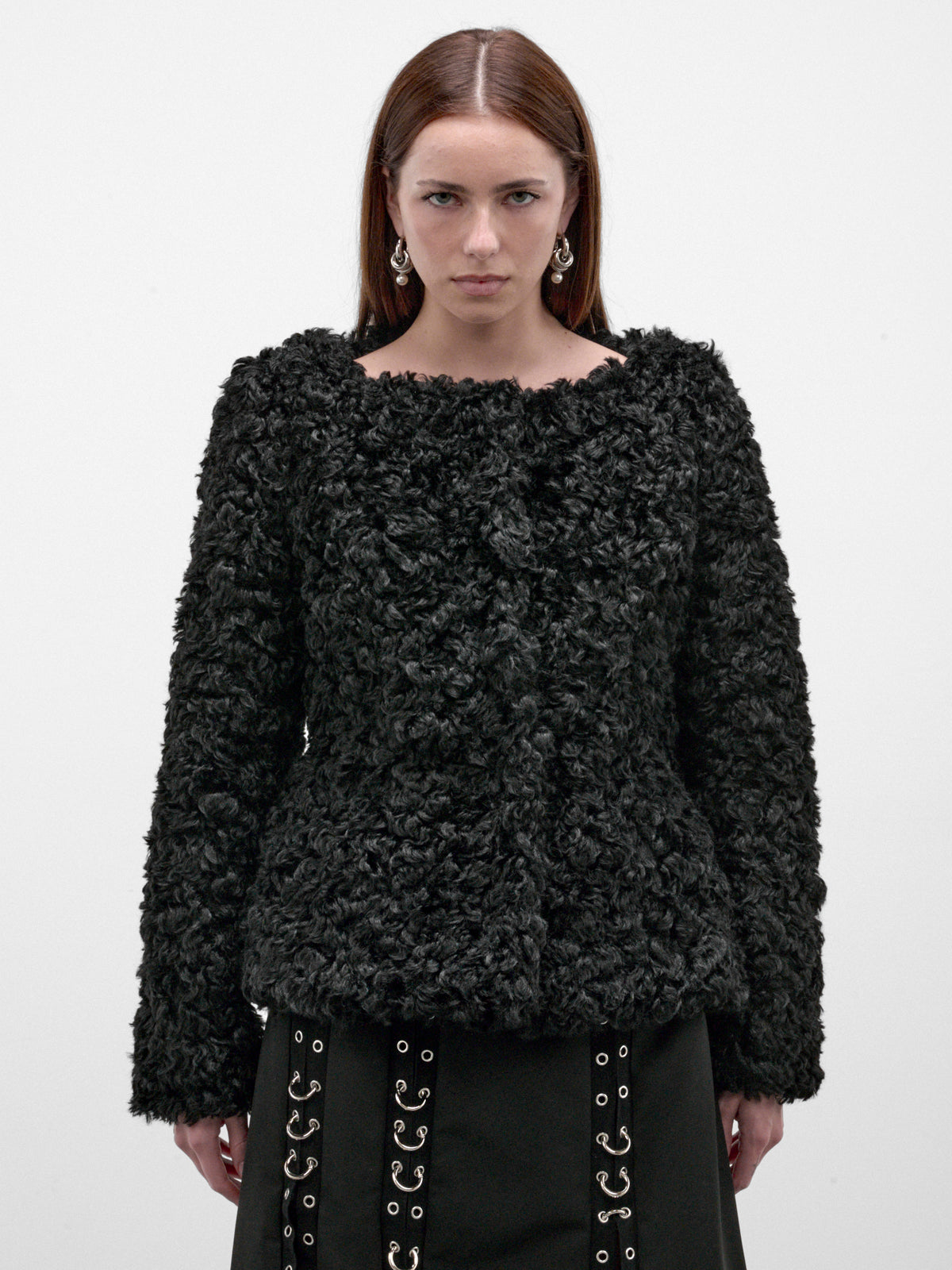 Black Curly Faux Fur Jacket (6182-1343-BLACK)