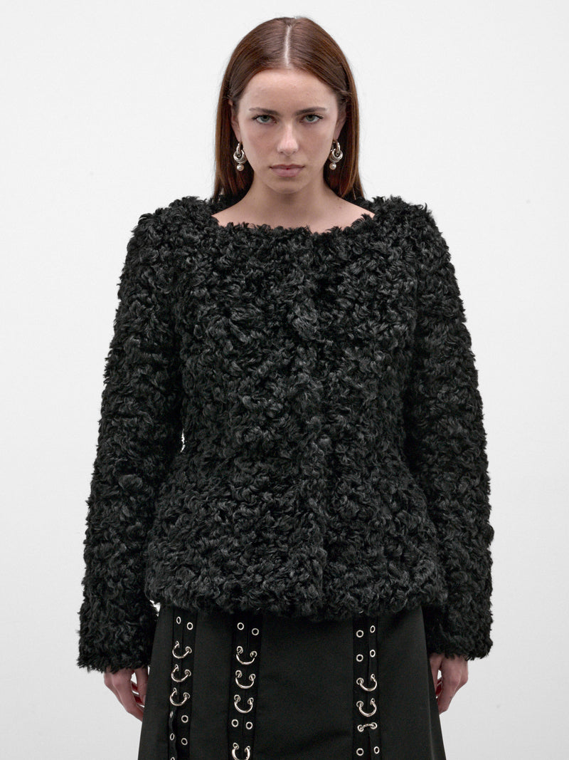 Black Curly Faux Fur Jacket (6182-1343-BLACK)