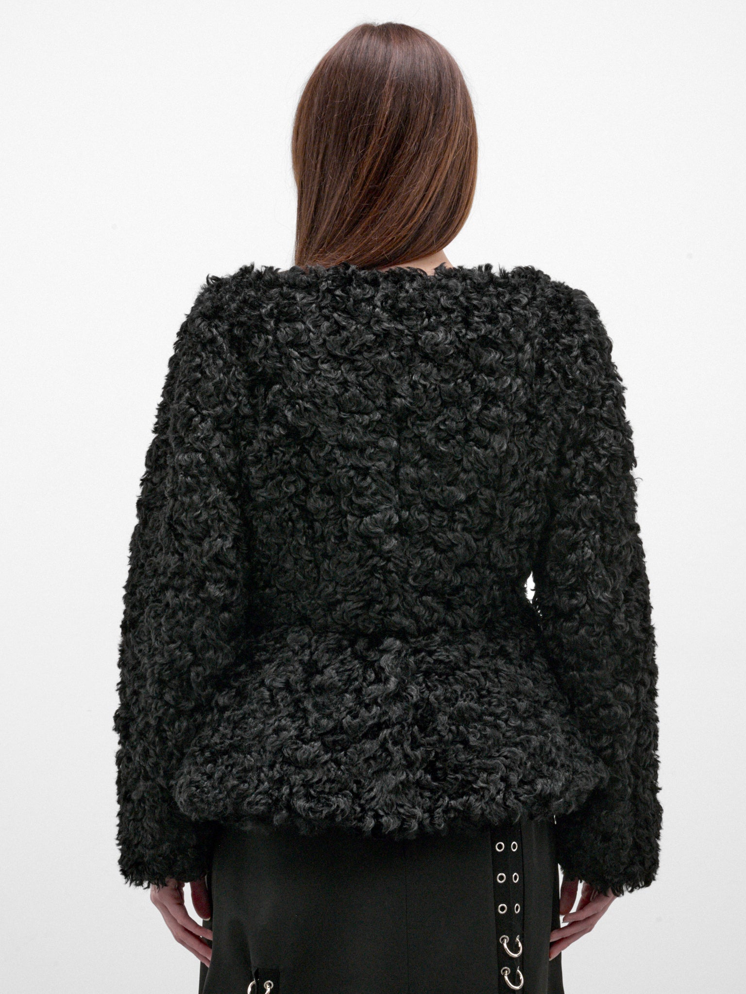 Black Curly Faux Fur Jacket (6182-1343-BLACK)
