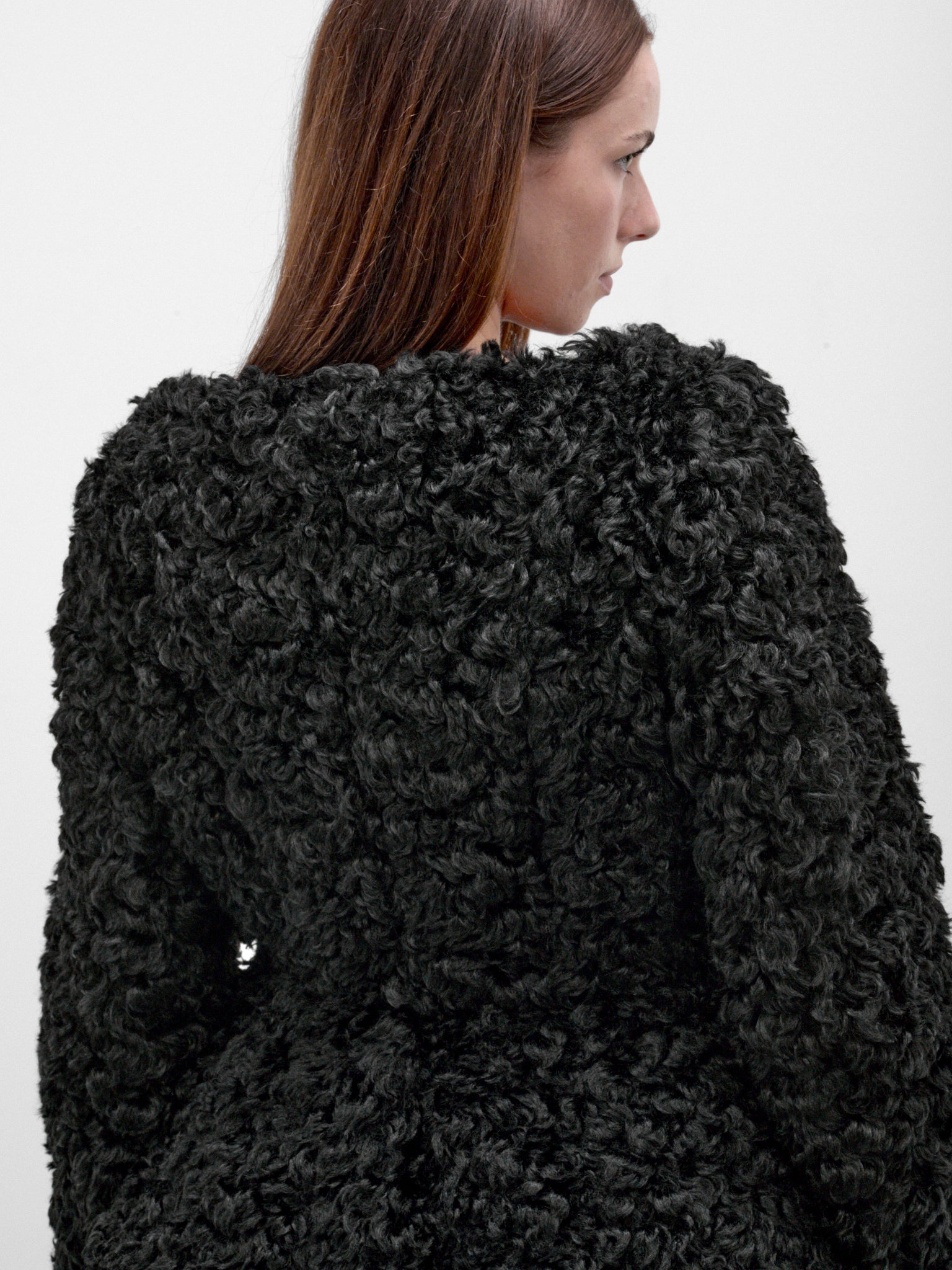 Black Curly Faux Fur Jacket (6182-1343-BLACK)