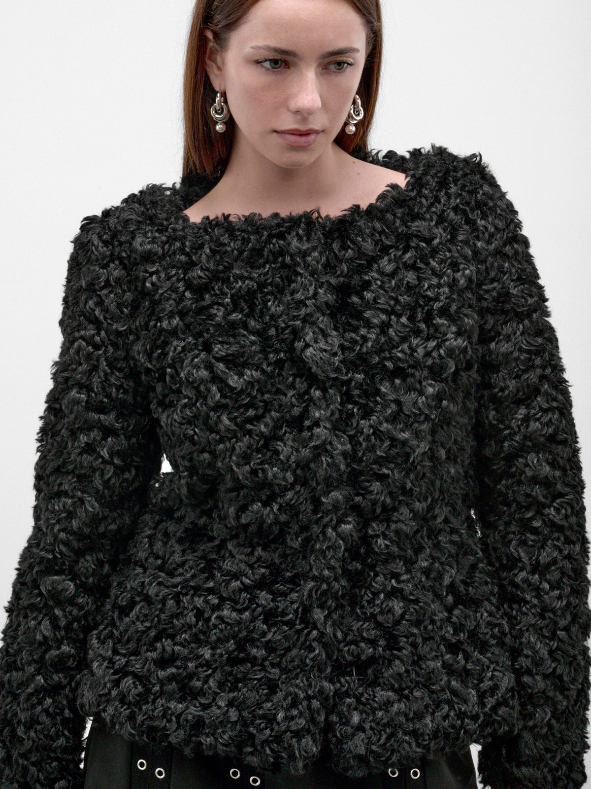 Black Curly Faux Fur Jacket (6182-1343-BLACK)