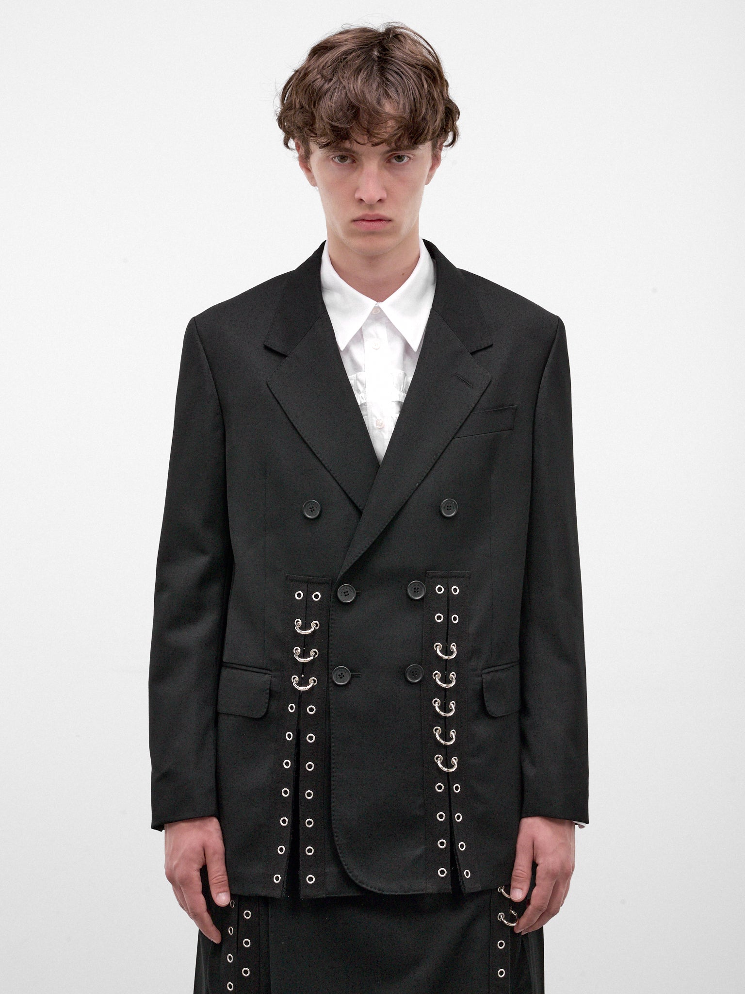 Black Double-Breasted Grommet Blazer (6188ED-1217-BLACK)