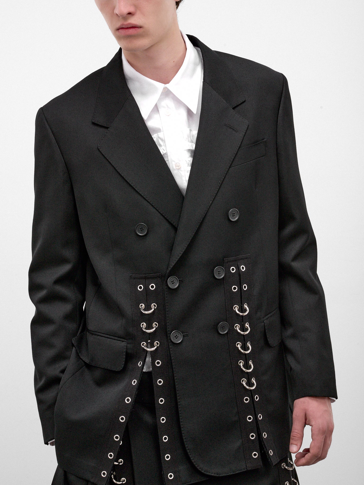 Black Double-Breasted Grommet Blazer (6188ED-1217-BLACK)