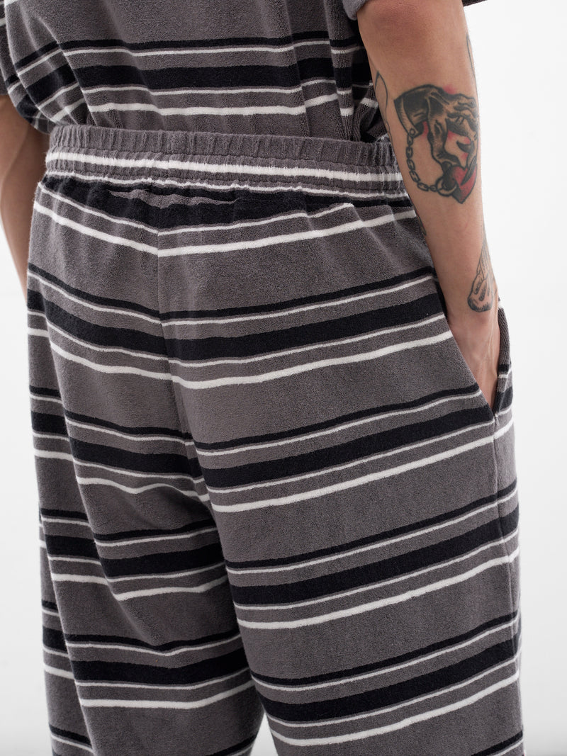 Gray Striped Sweat Shorts (631JE09059-GRAY)