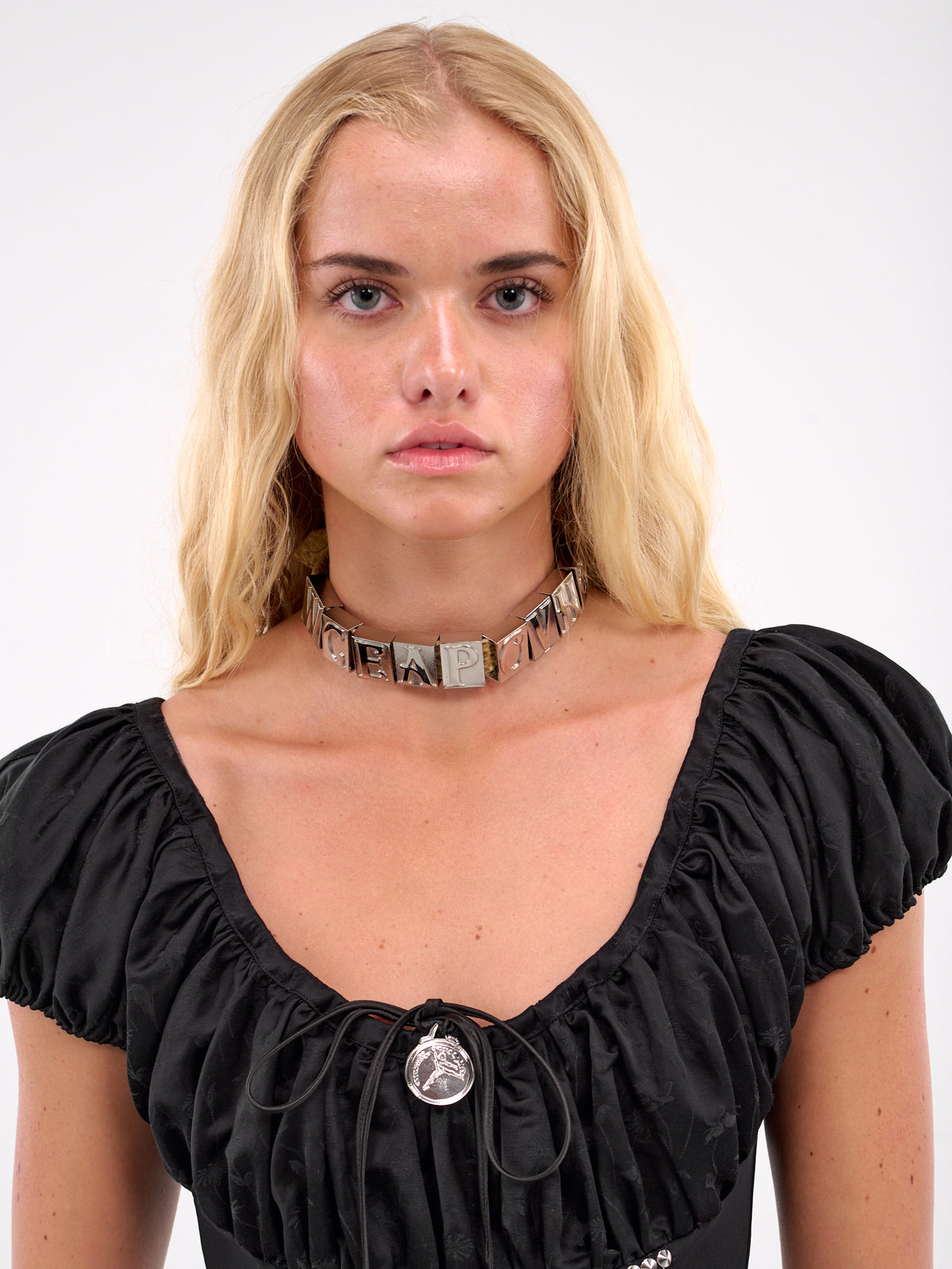 Jumble Letter Block Leather Choker (6593-JUMBLE-YELLOW)