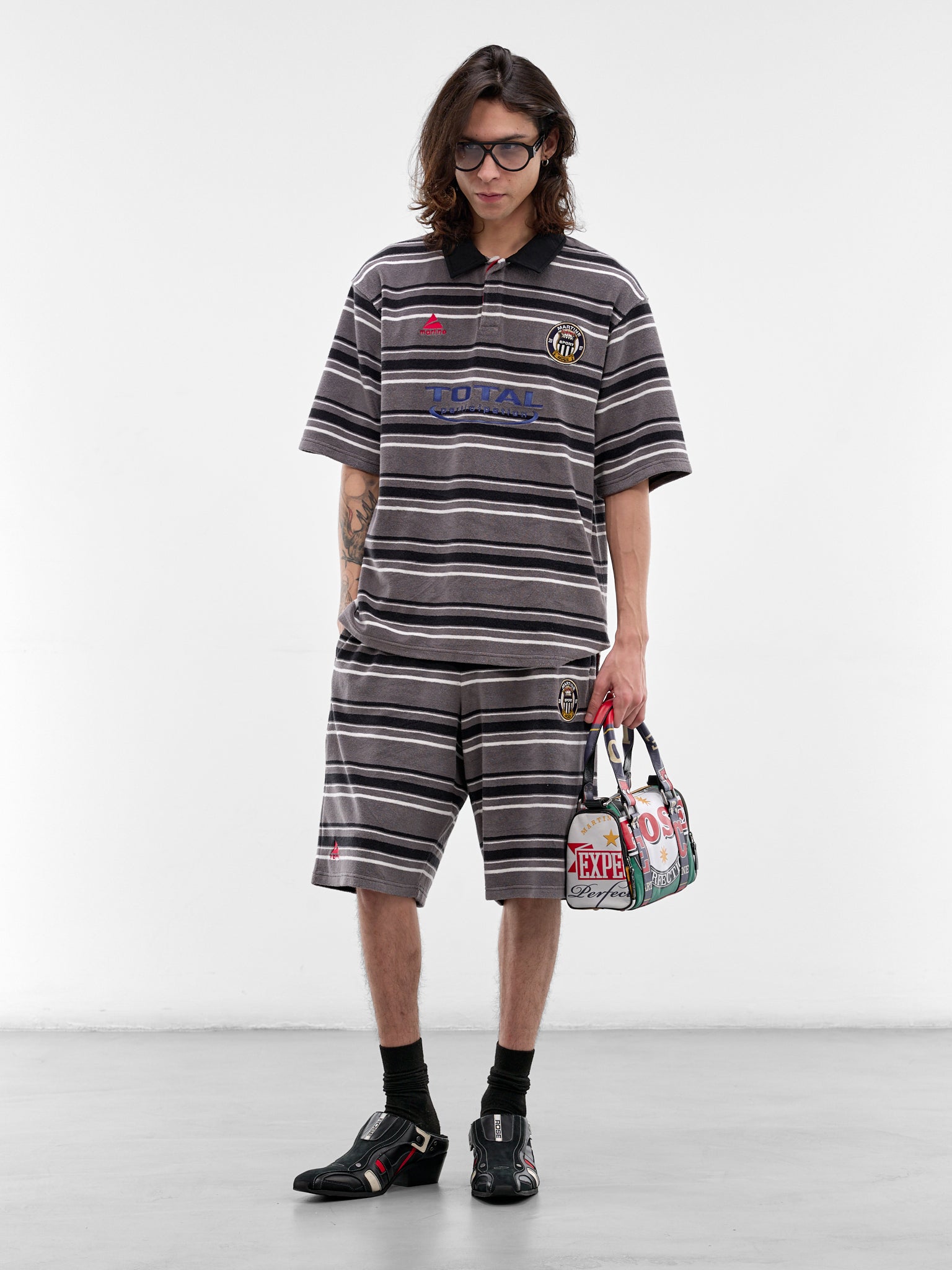 Gray Striped Sweat Shorts (631JE09059-GRAY)