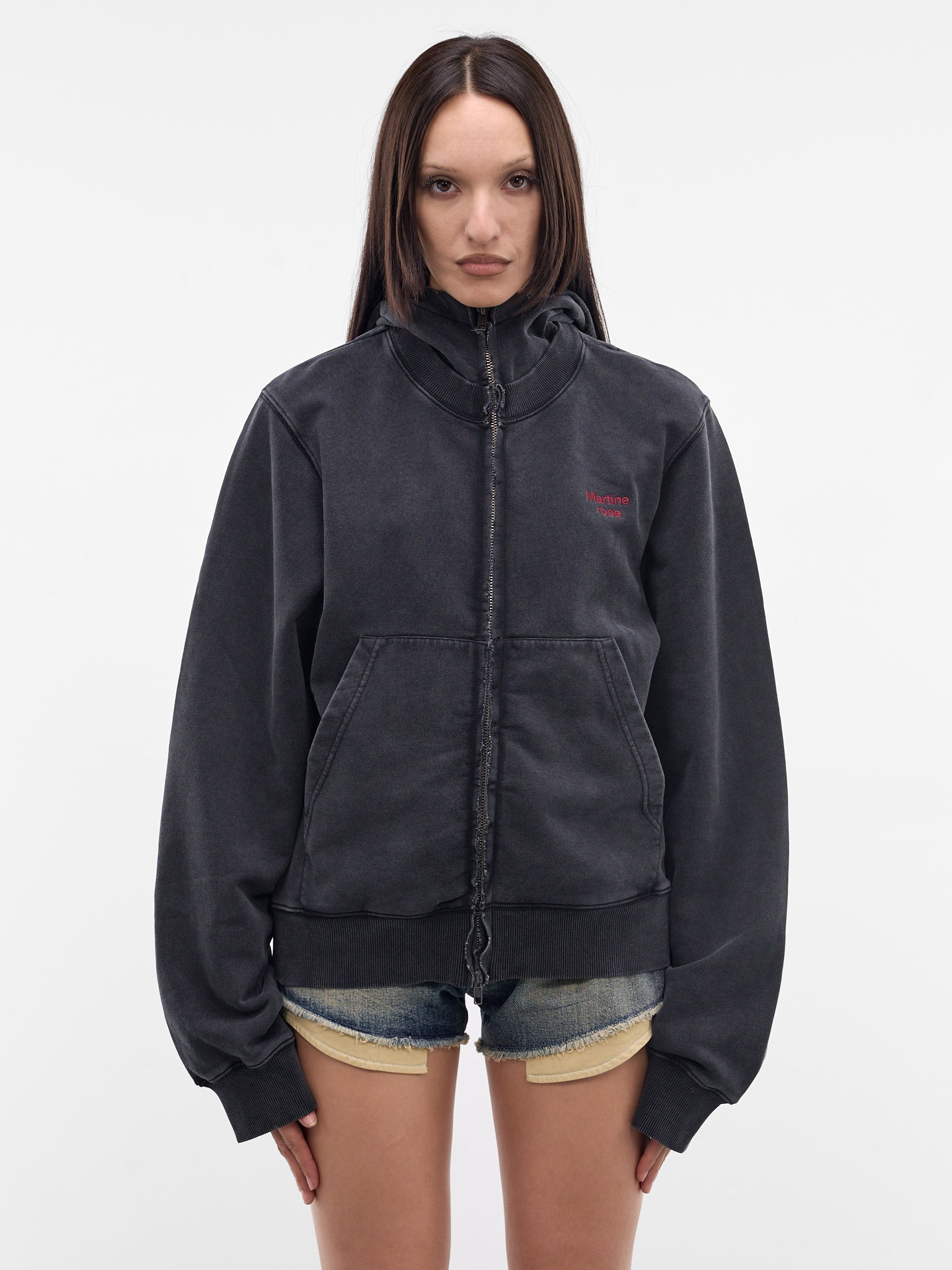 Black Layered Collar Zip Hoodie (682JS02002-BLACK)