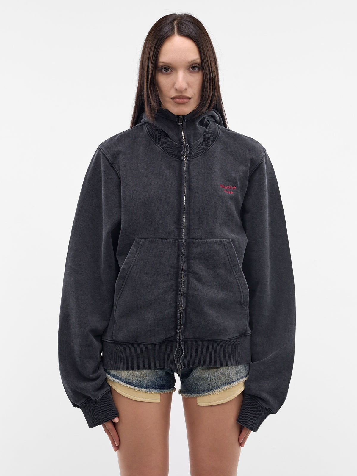 Black Layered Collar Zip Hoodie (682JS02002-BLACK)