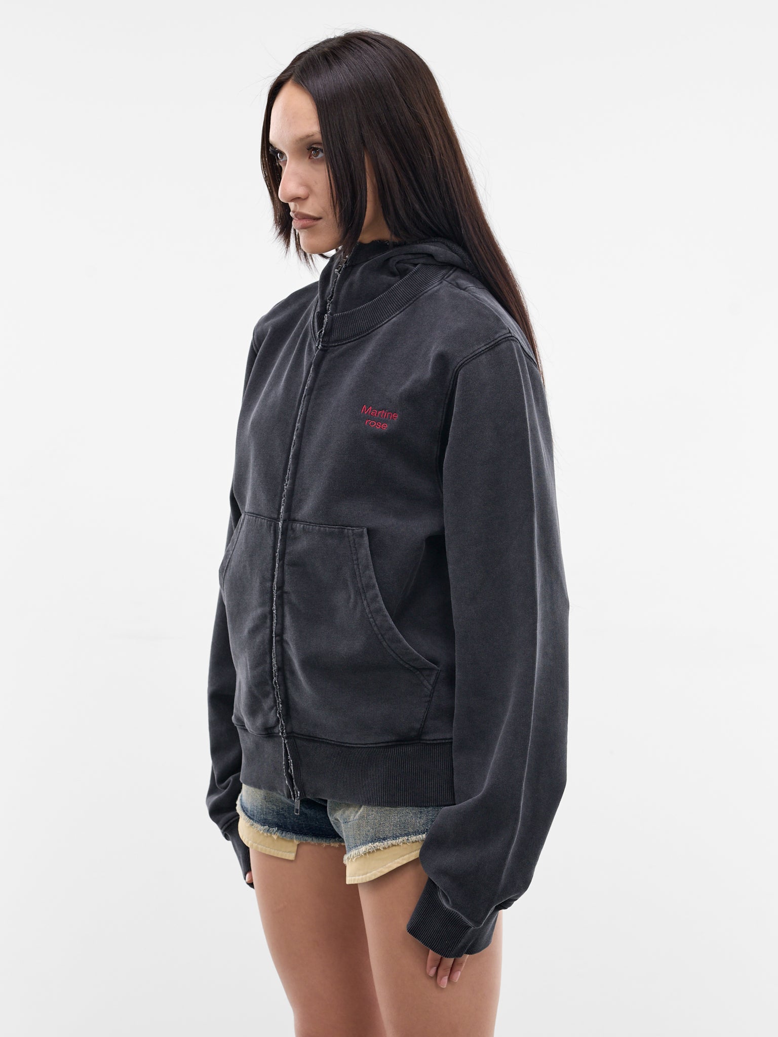 Black Layered Collar Zip Hoodie (682JS02002-BLACK)