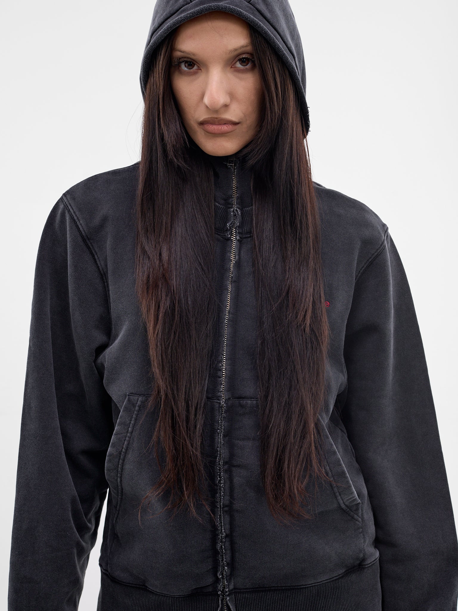 Black Layered Collar Zip Hoodie (682JS02002-BLACK)