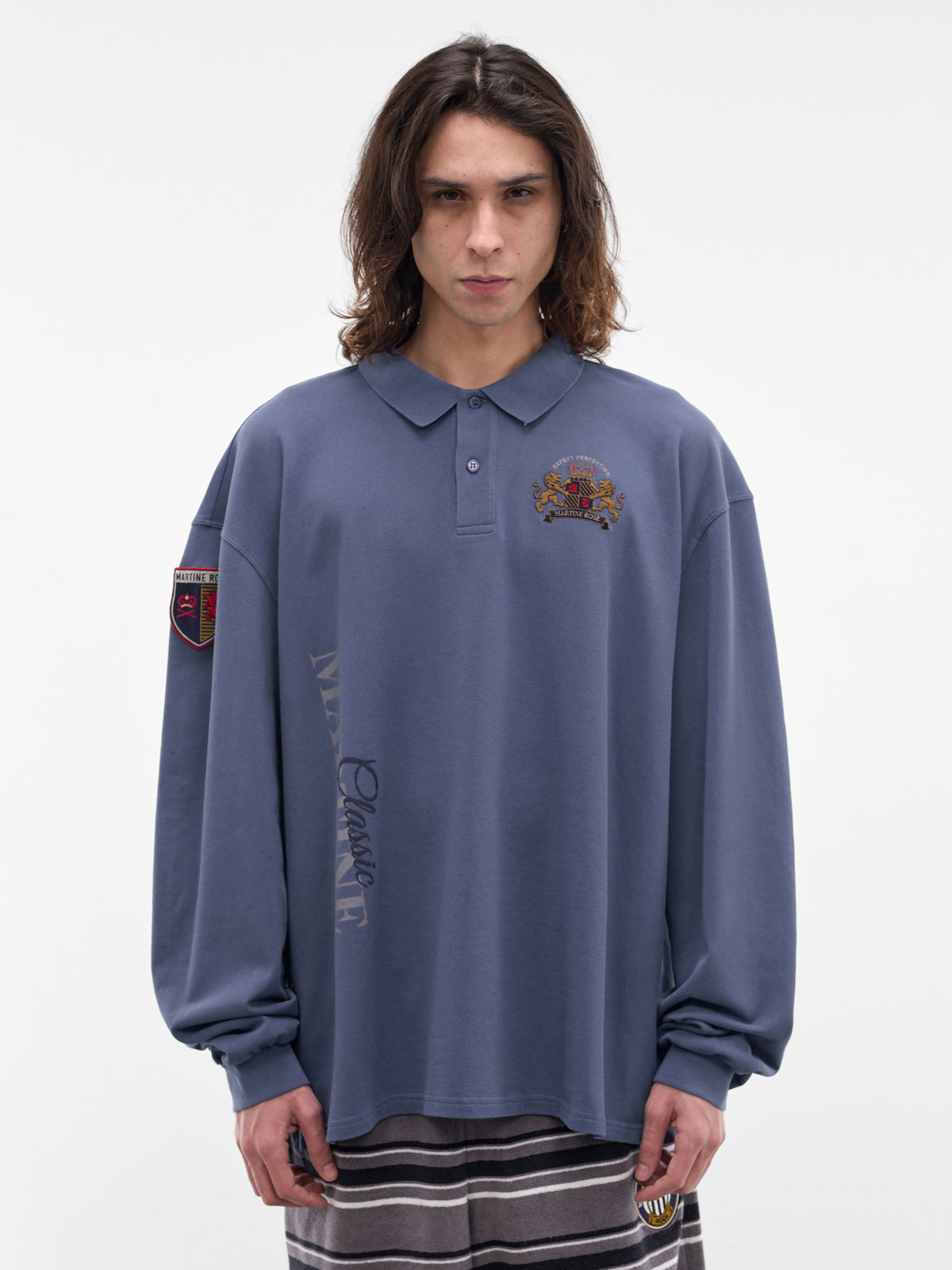 Blue Embroidered Long Sleeve Polo (688JE02535-BLUE)