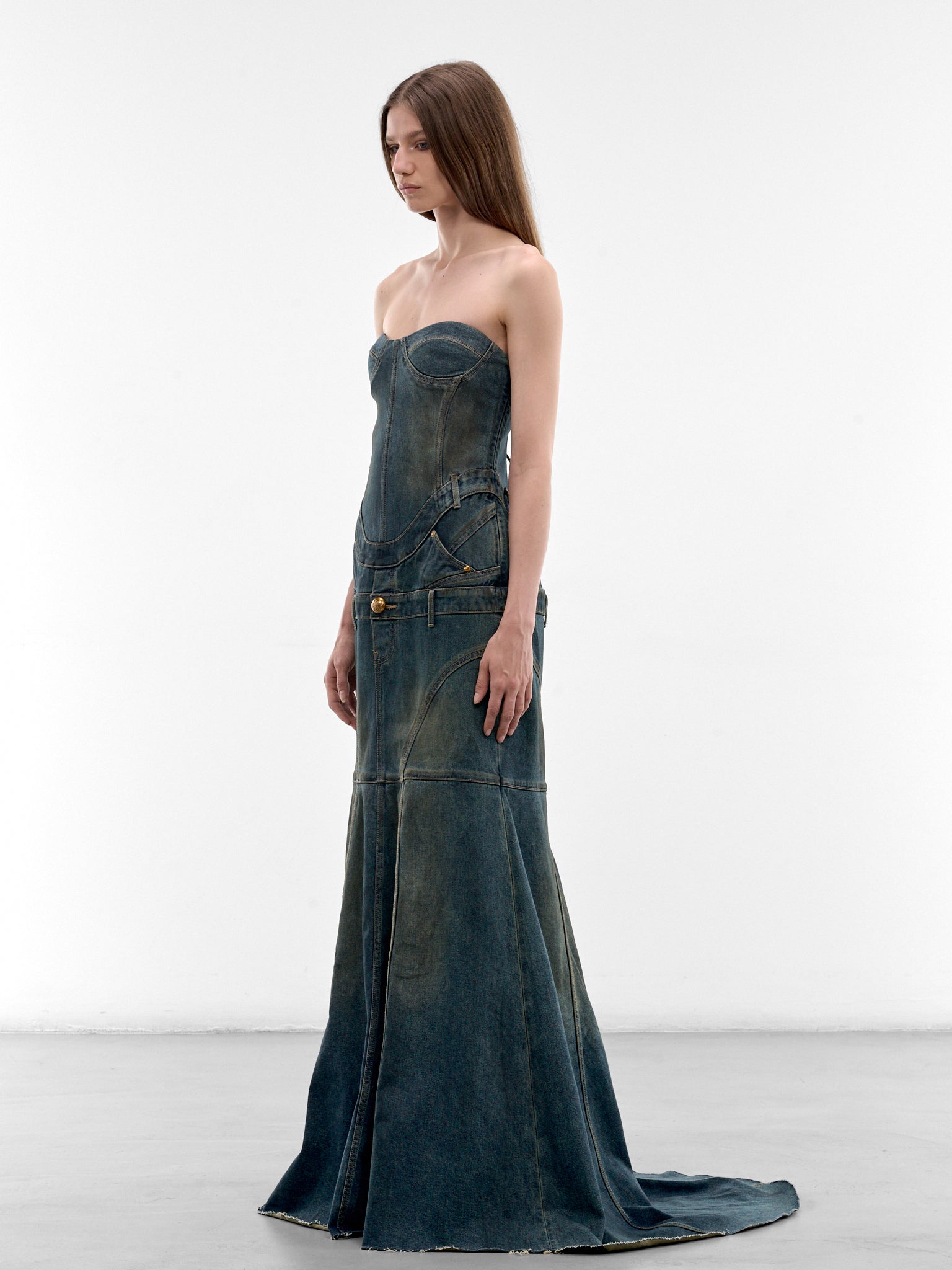 Dark Denim Strapless Gown (6M1DJ43400-DARK-BLUE)