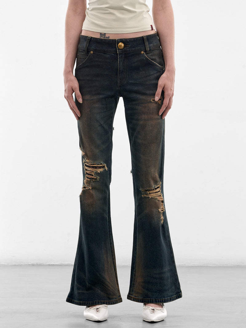 Dark Denim Distressed Flare Jeans (6M1JJ4260A-DARK-BLUE)