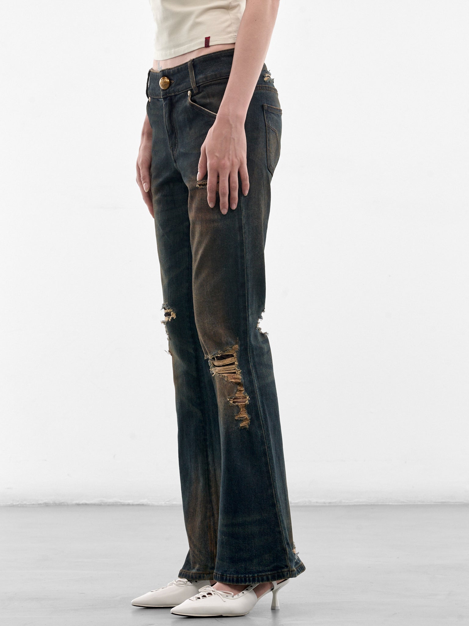 Dark Denim Distressed Flare Jeans (6M1JJ4260A-DARK-BLUE)